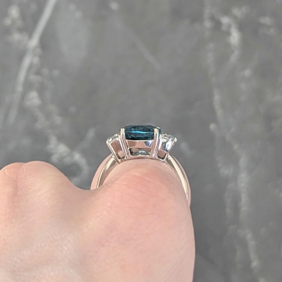 2000's 5.16 CTW Tourmaline Diamond 18 Karat White Gold Three Stone Ring GIA