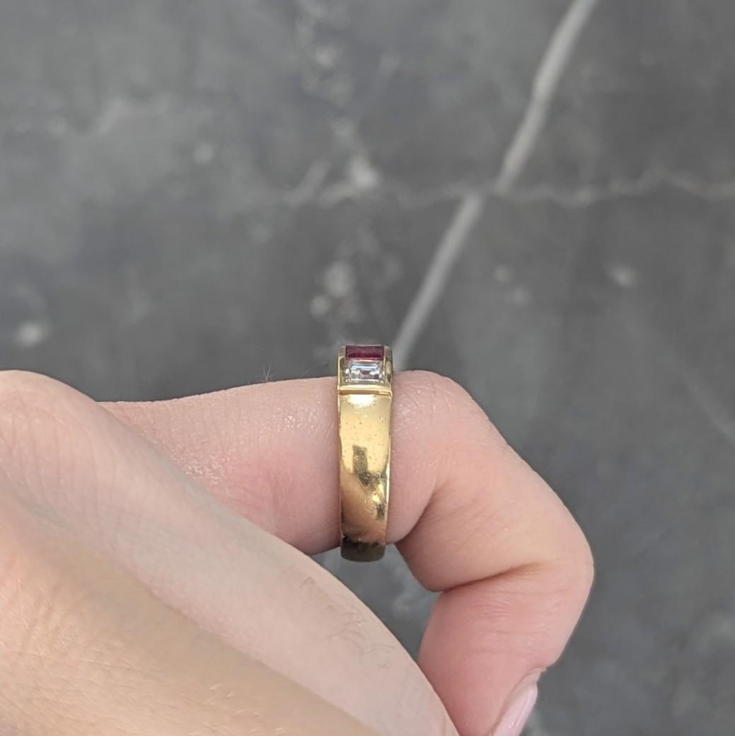 1980's 1.80 CTW Diamond Ruby 18 Karat Yellow Gold Vintage Channel Band Ring