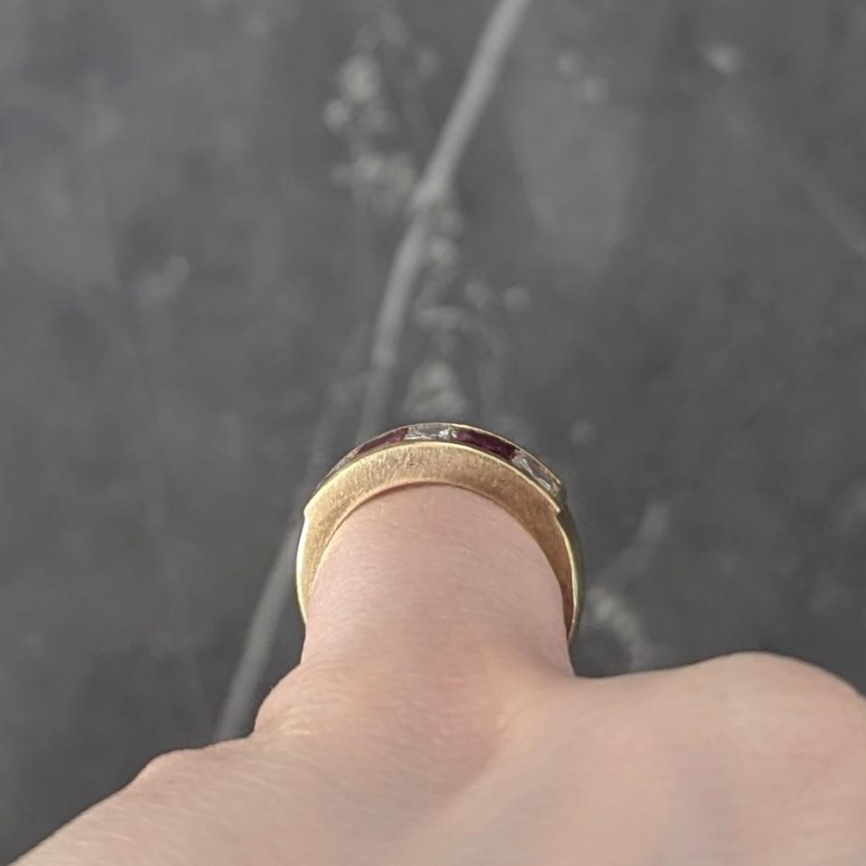 1980's 1.80 CTW Diamond Ruby 18 Karat Yellow Gold Vintage Channel Band Ring