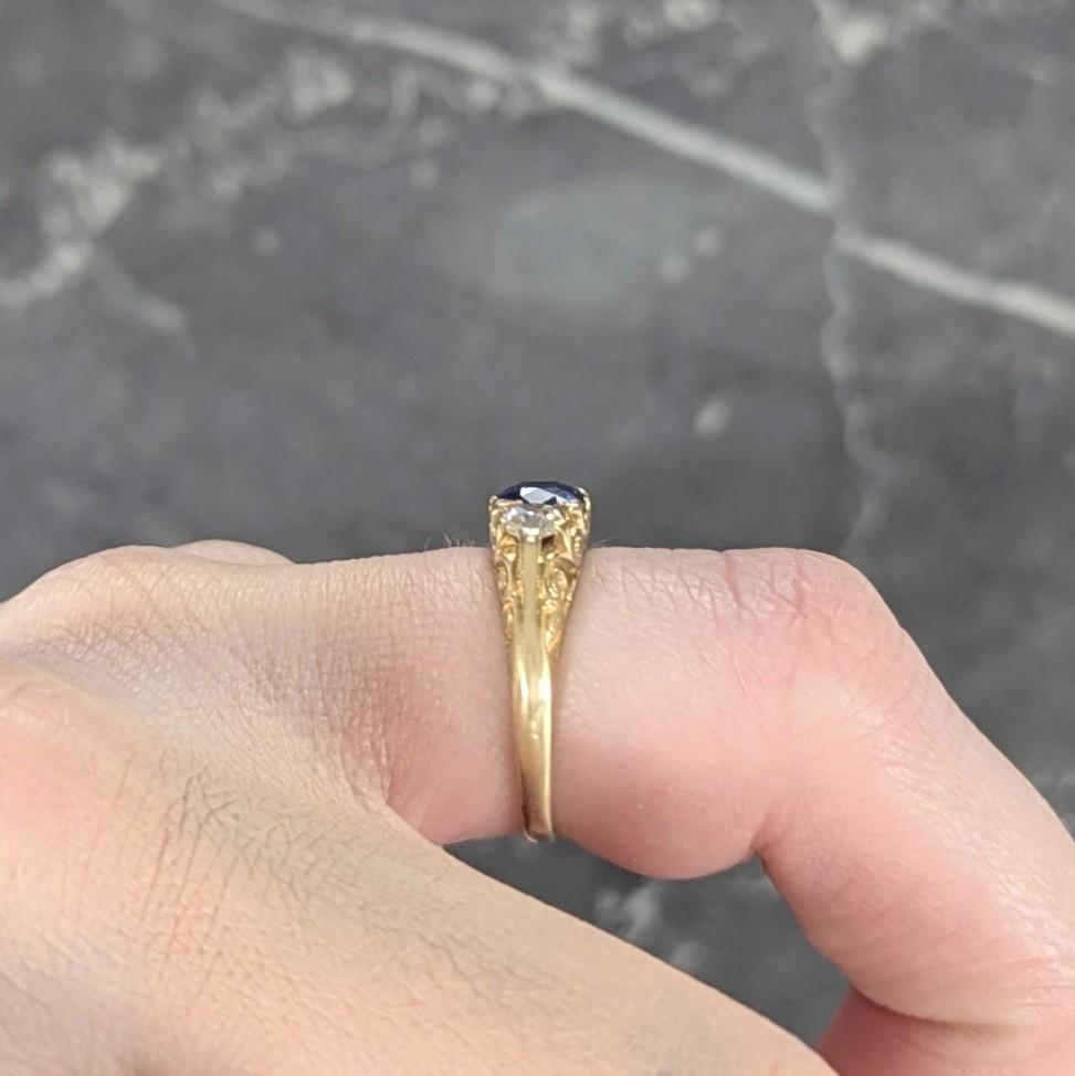 Victorian 1.54 CTW Sapphire Diamond 18K Yellow Gold Antique Scroll Band Ring