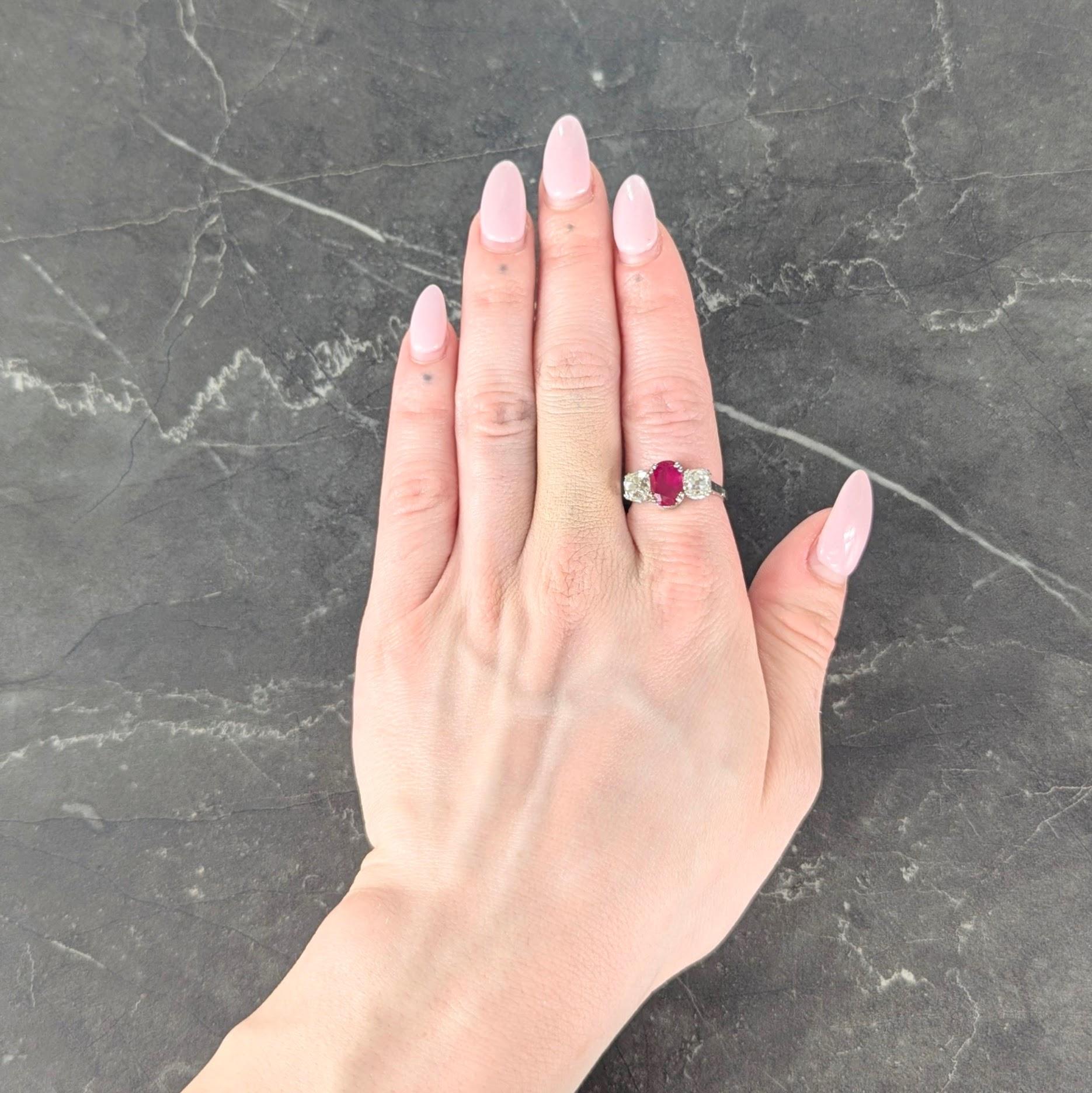 Art Deco 3.35 CTW No Heat Burma Ruby Diamond Platinum Vintage 3 Stone Ring GIA