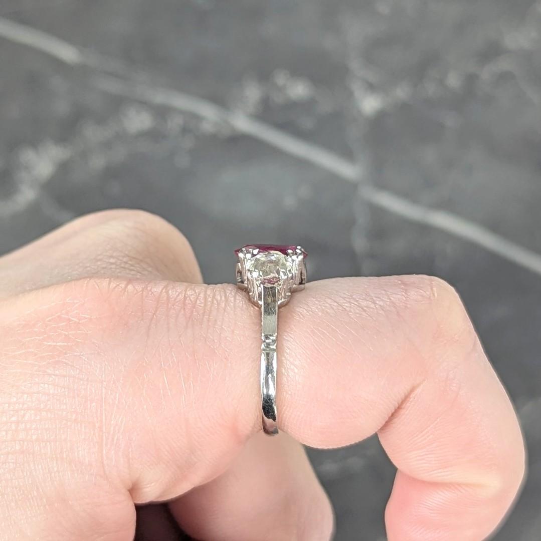 Art Deco 3.35 CTW No Heat Burma Ruby Diamond Platinum Vintage 3 Stone Ring GIA