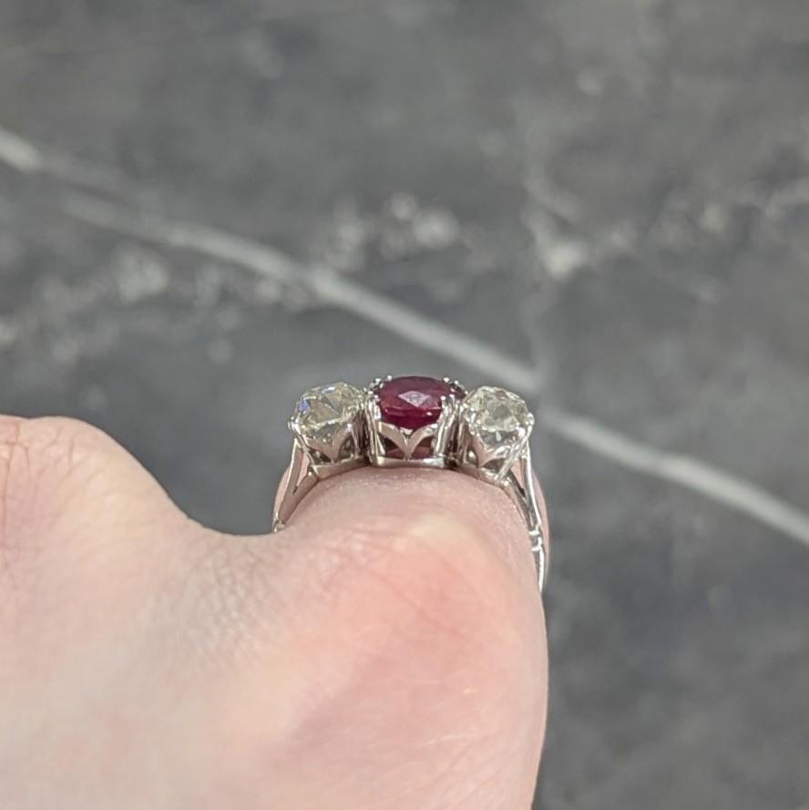 Art Deco 3.35 CTW No Heat Burma Ruby Diamond Platinum Vintage 3 Stone Ring GIA