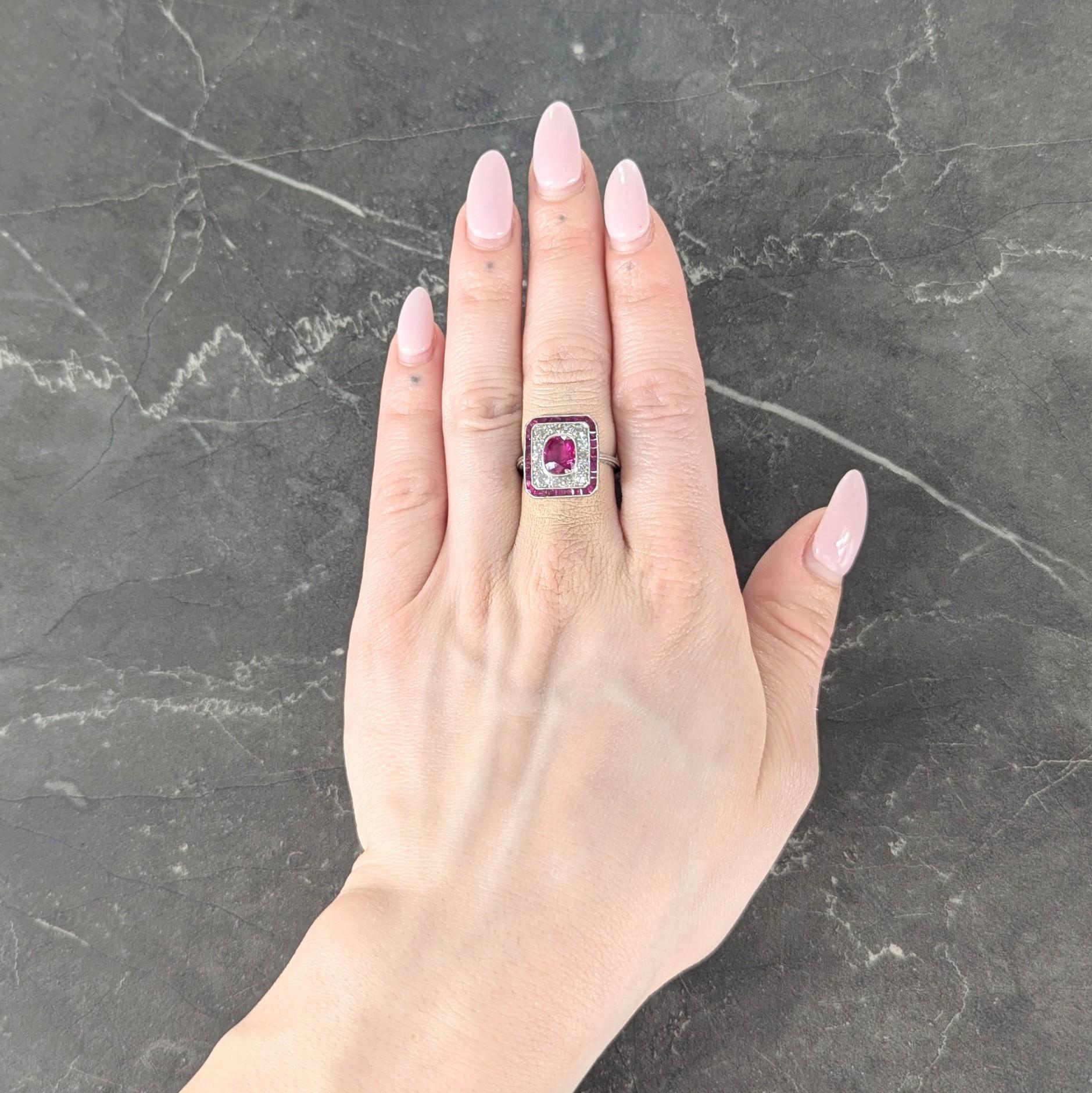 Art Deco 4.12 CTW No Heat Burma Ruby Diamond Platinum Vintage Halo Ring AGL