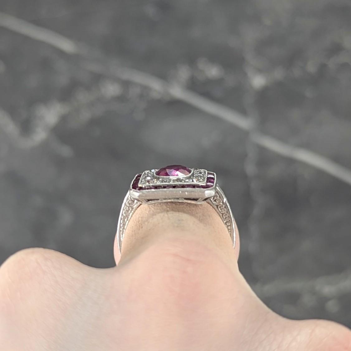 Art Deco 4.12 CTW No Heat Burma Ruby Diamond Platinum Vintage Halo Ring AGL