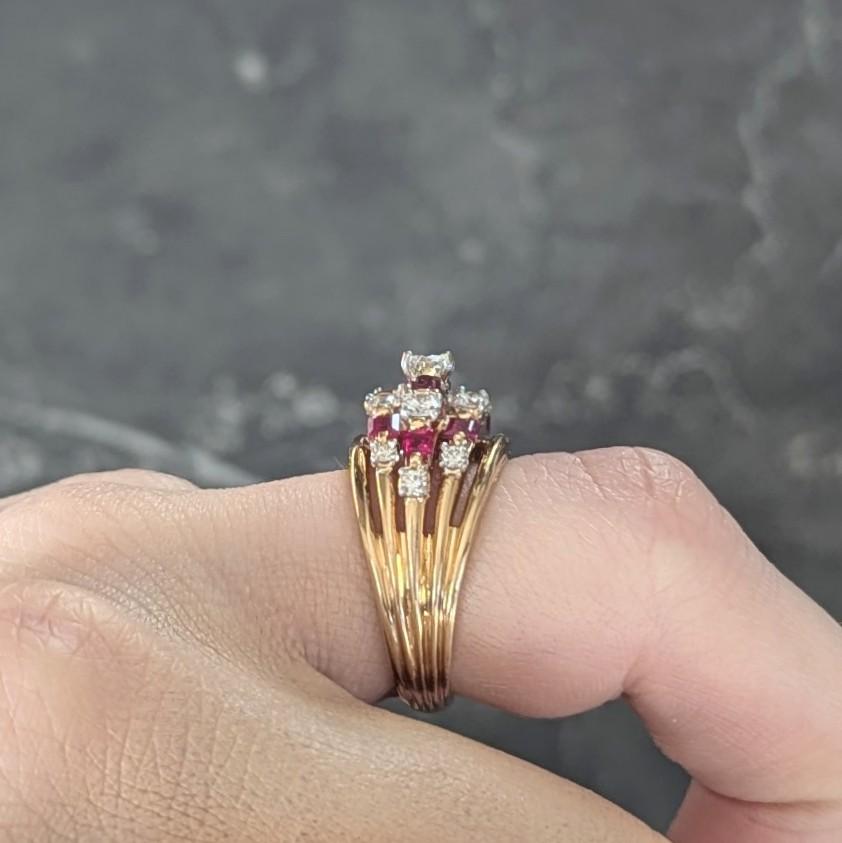 Vintage Ruby Diamond 18 Karat Yellow Gold Domed Cocktail Ring