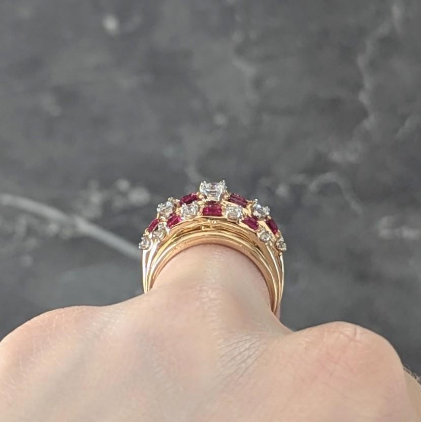 Vintage Ruby Diamond 18 Karat Yellow Gold Domed Cocktail Ring