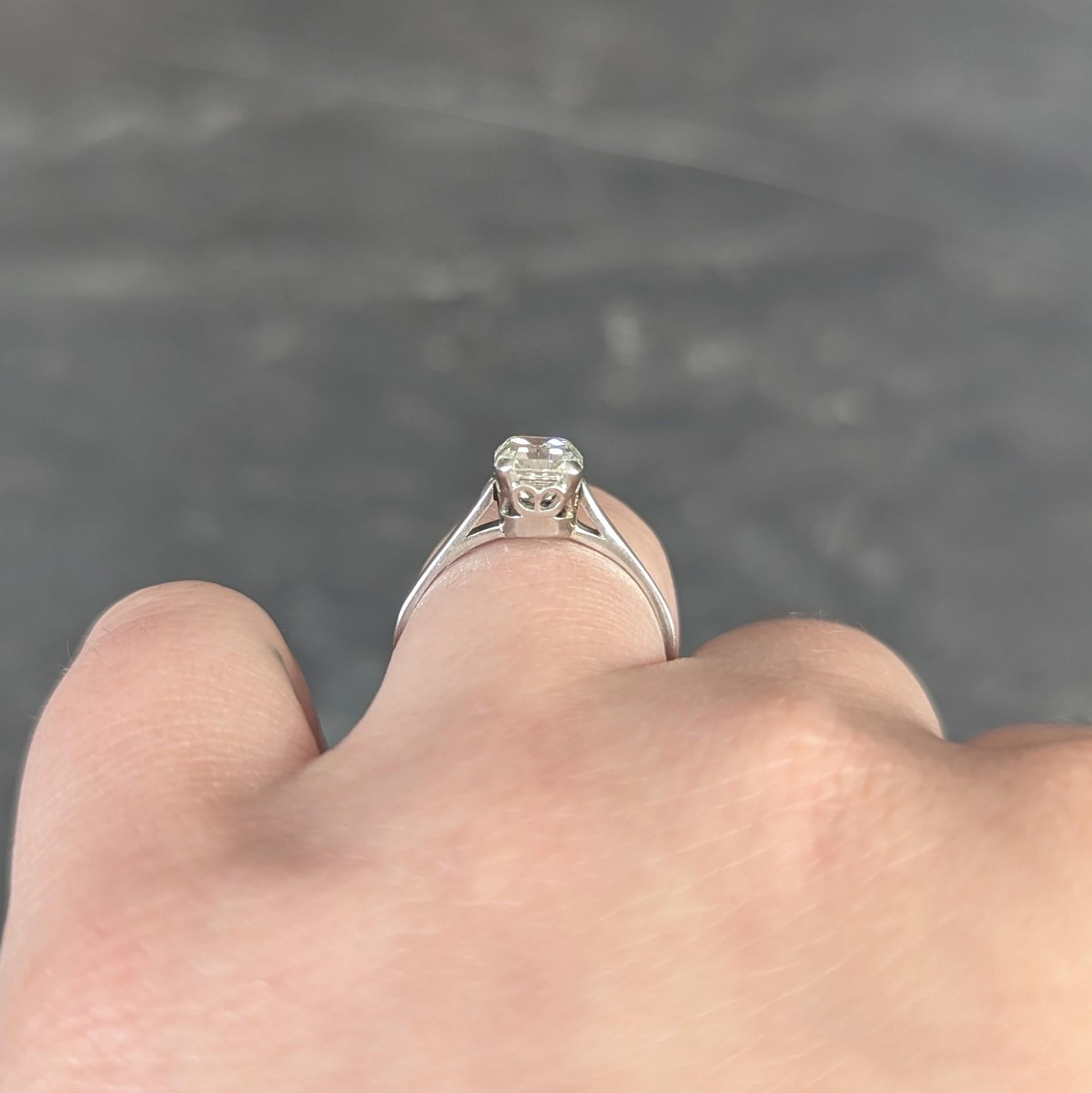 Art Deco Old Emerald Cut Diamond Platinum Vintage Solitaire Engagement Ring