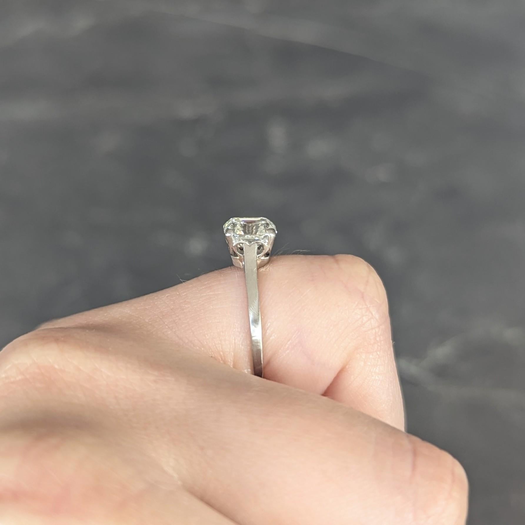 Art Deco Old Emerald Cut Diamond Platinum Vintage Solitaire Engagement Ring