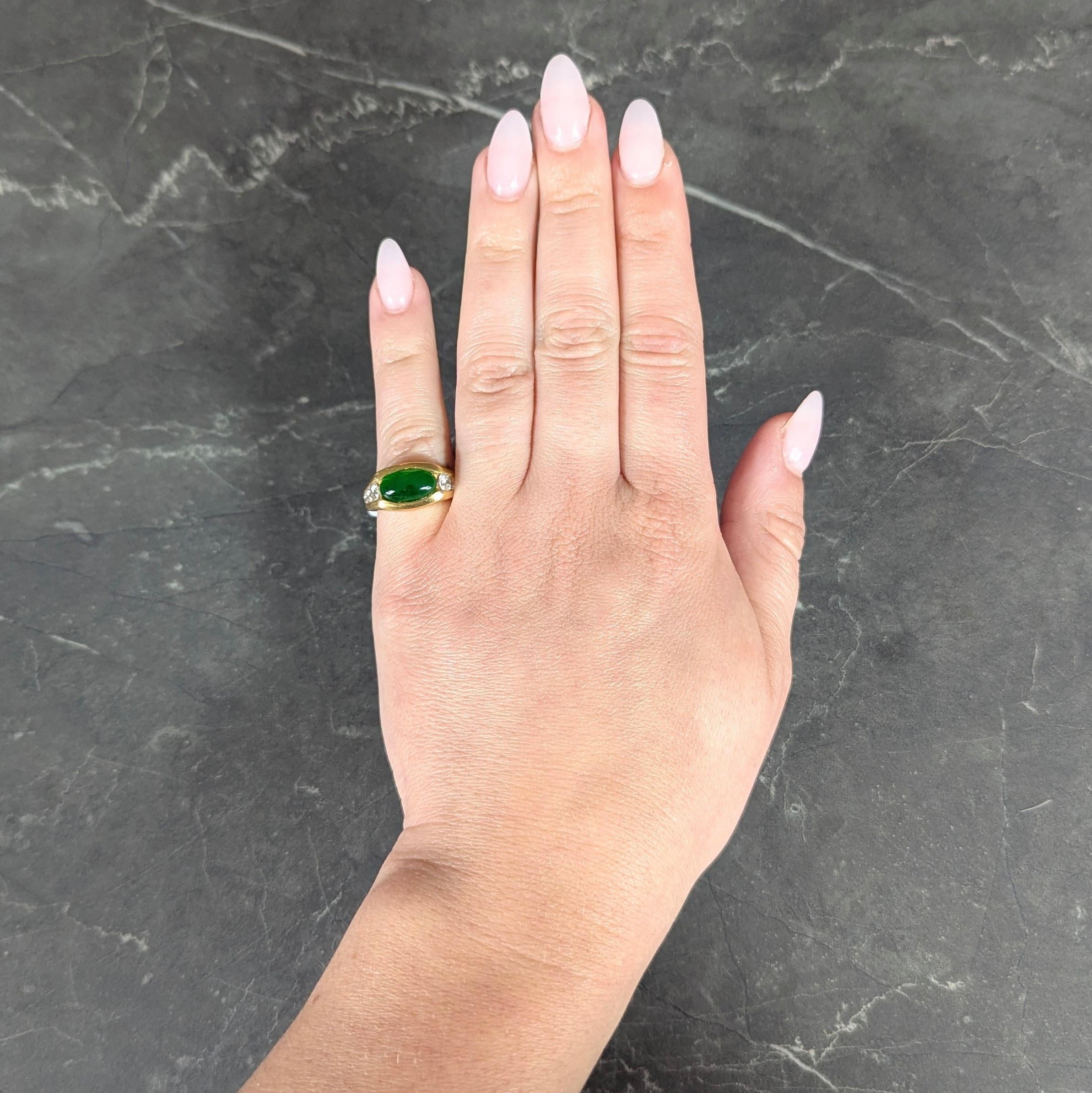 Modernist Fei Cui Jadeite Jade Diamond 18 Karat Yellow Gold Vintage Channel Ring