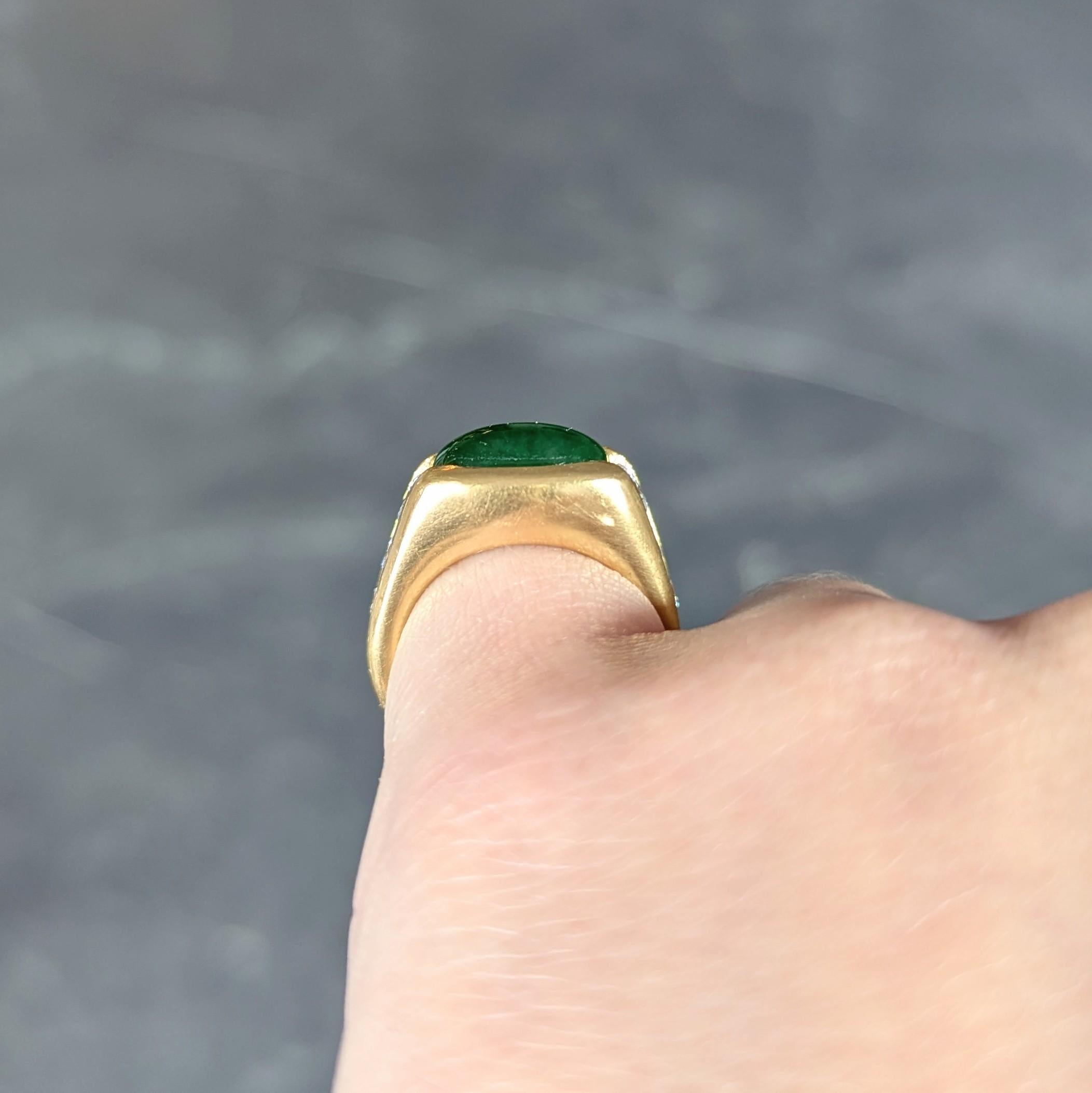 Modernist Fei Cui Jadeite Jade Diamond 18 Karat Yellow Gold Vintage Channel Ring