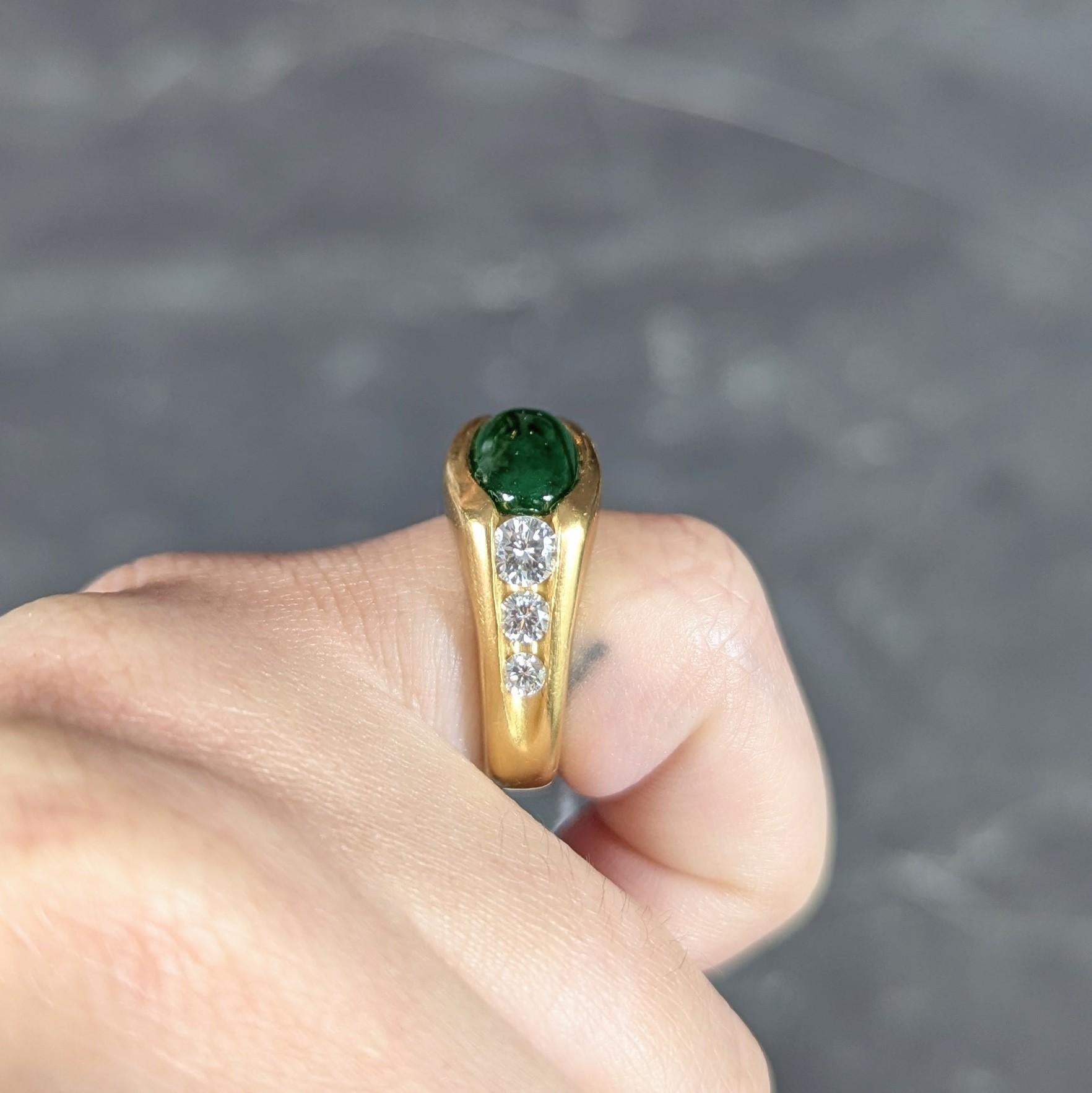 Modernist Fei Cui Jadeite Jade Diamond 18 Karat Yellow Gold Vintage Channel Ring