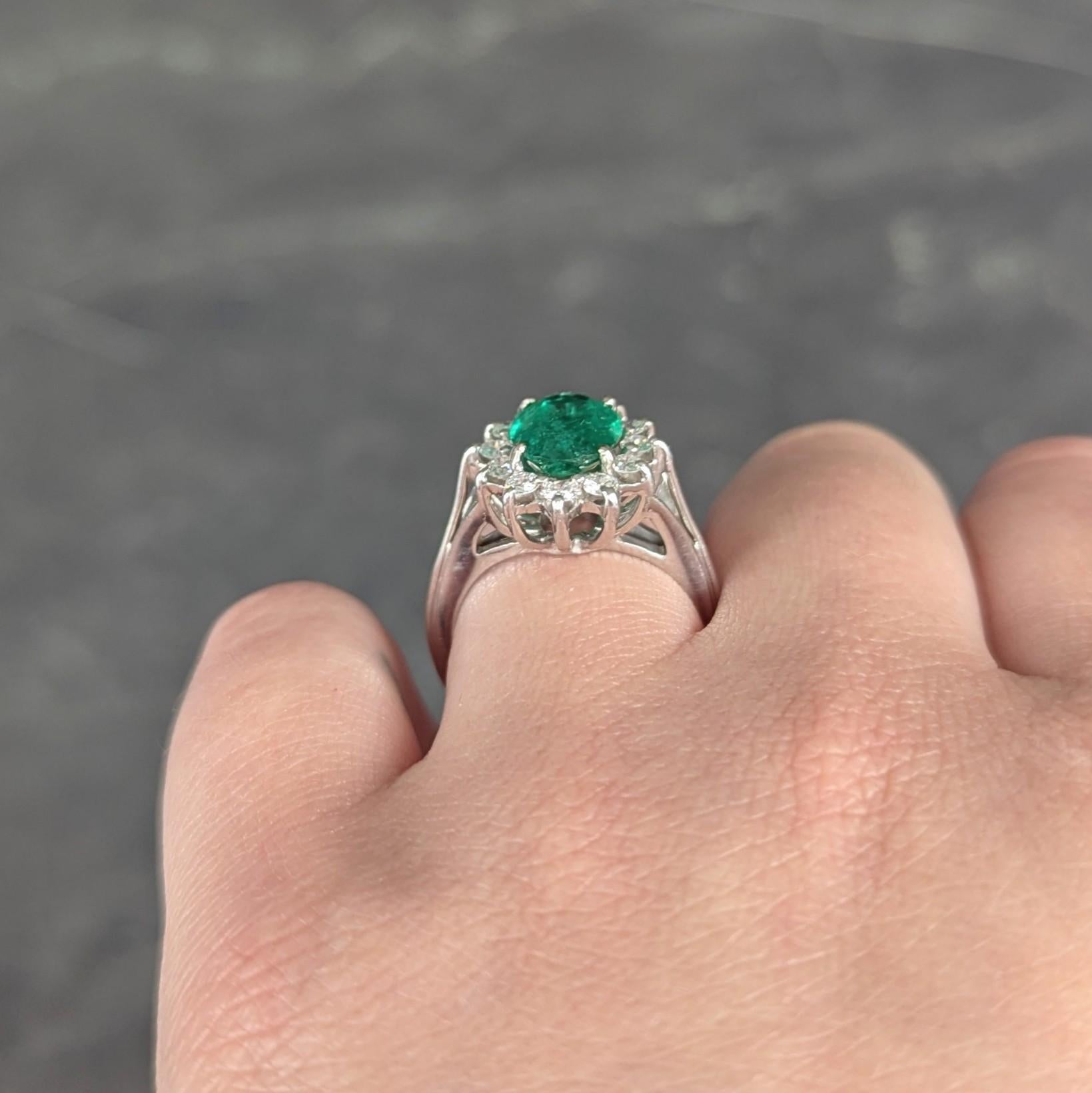Mid-Century 2.80 CTW Emerald Diamond 14 Karat White Gold Vintage Halo Ring