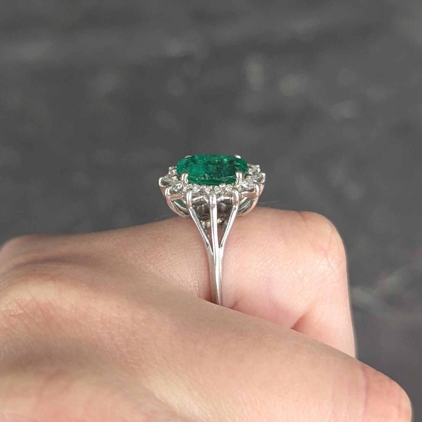 Mid-Century 2.80 CTW Emerald Diamond 14 Karat White Gold Vintage Halo Ring