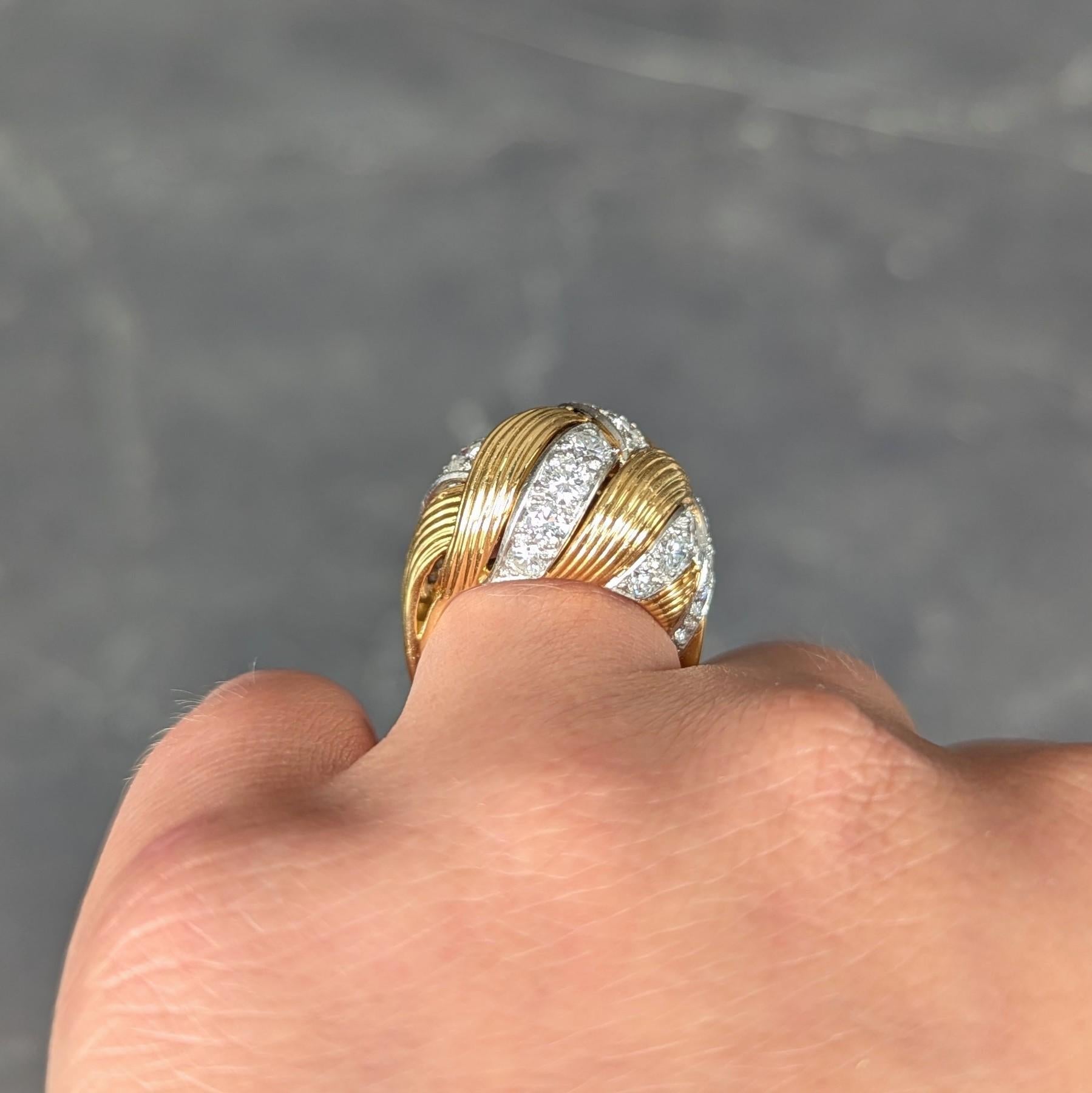 Cartier French 1950's 2.55 CTW Diamond Platinum 18K Gold Vintage Woven Dome Ring