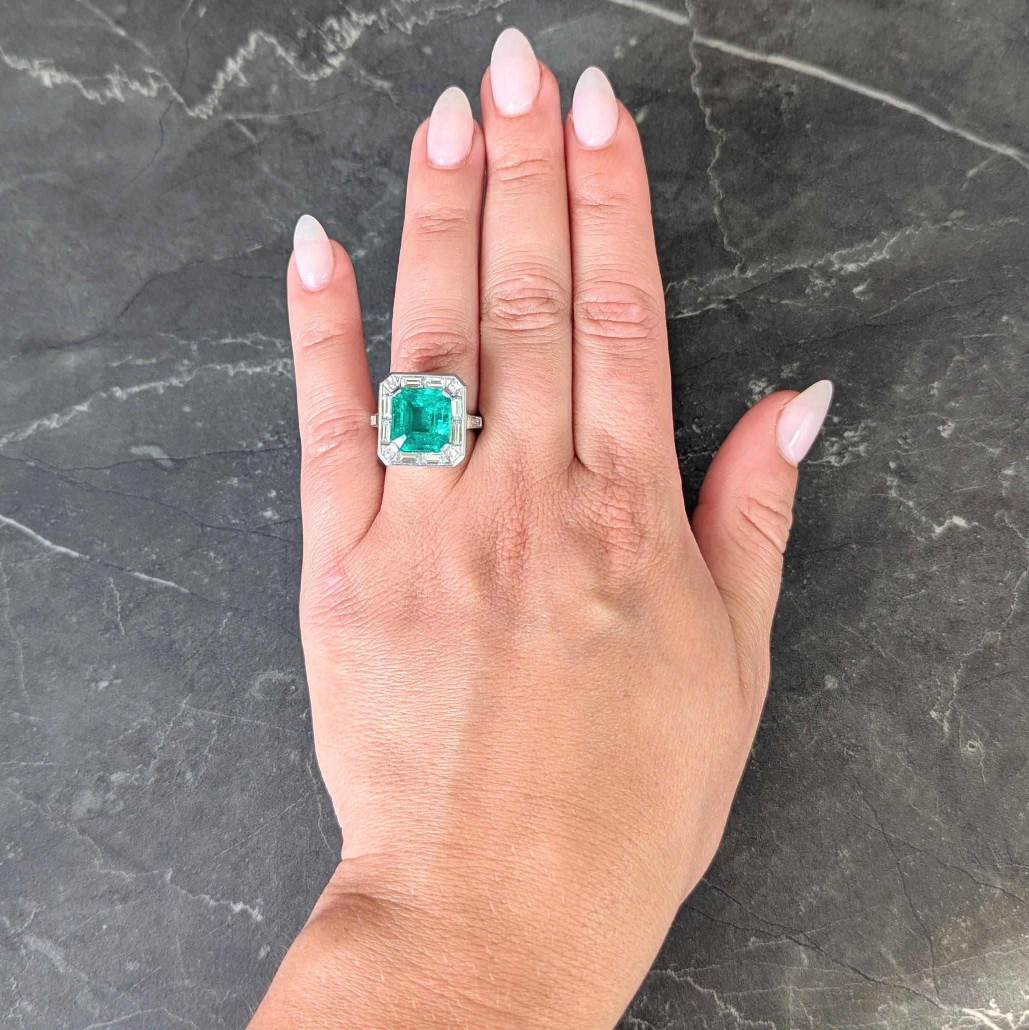 Mid-Century 7.00 CTW Colombian Emerald Diamond Platinum Vintage Halo Ring GIA