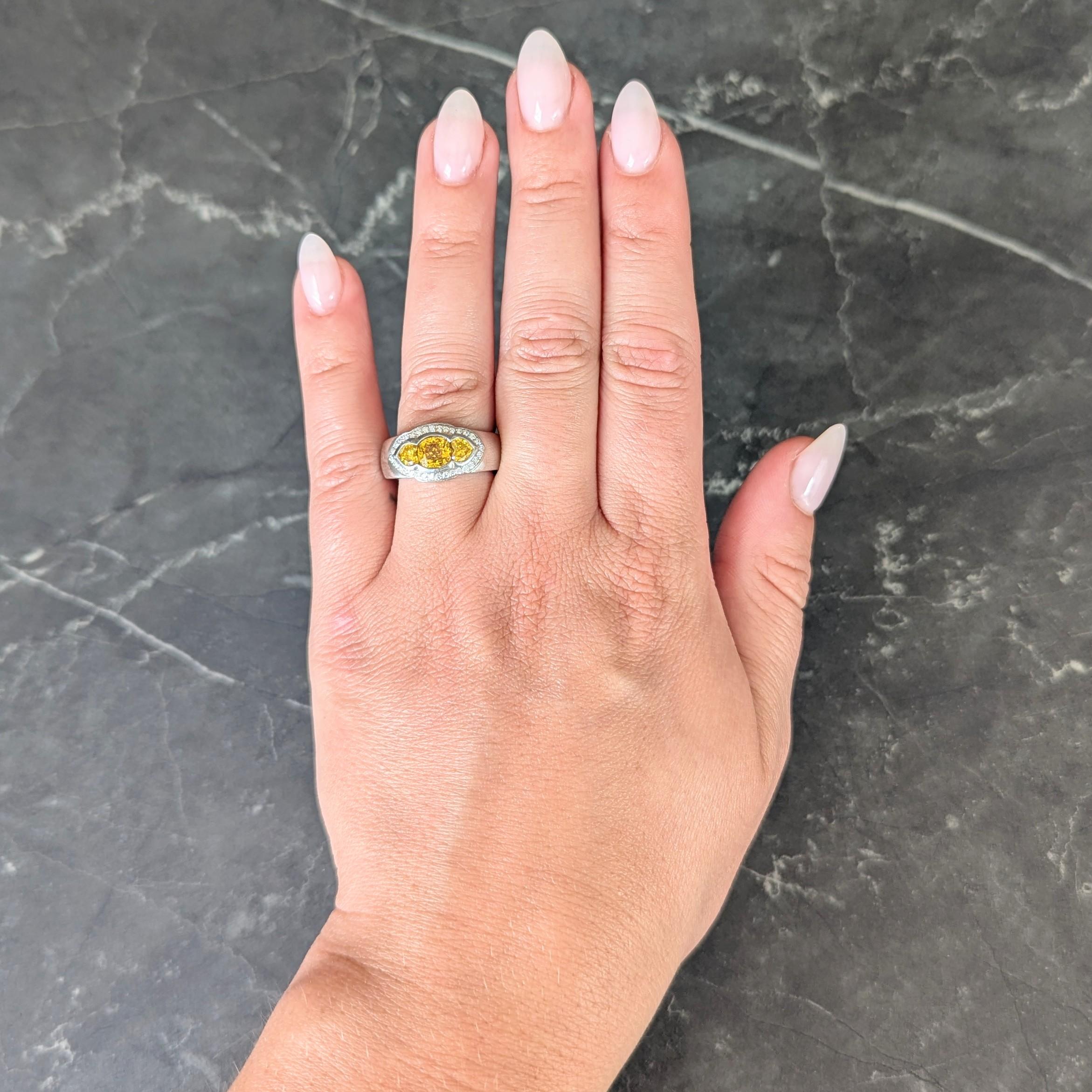 Vintage 1.79 CTW Fancy Vivid Yellow Diamond Three Stone Halo Ring