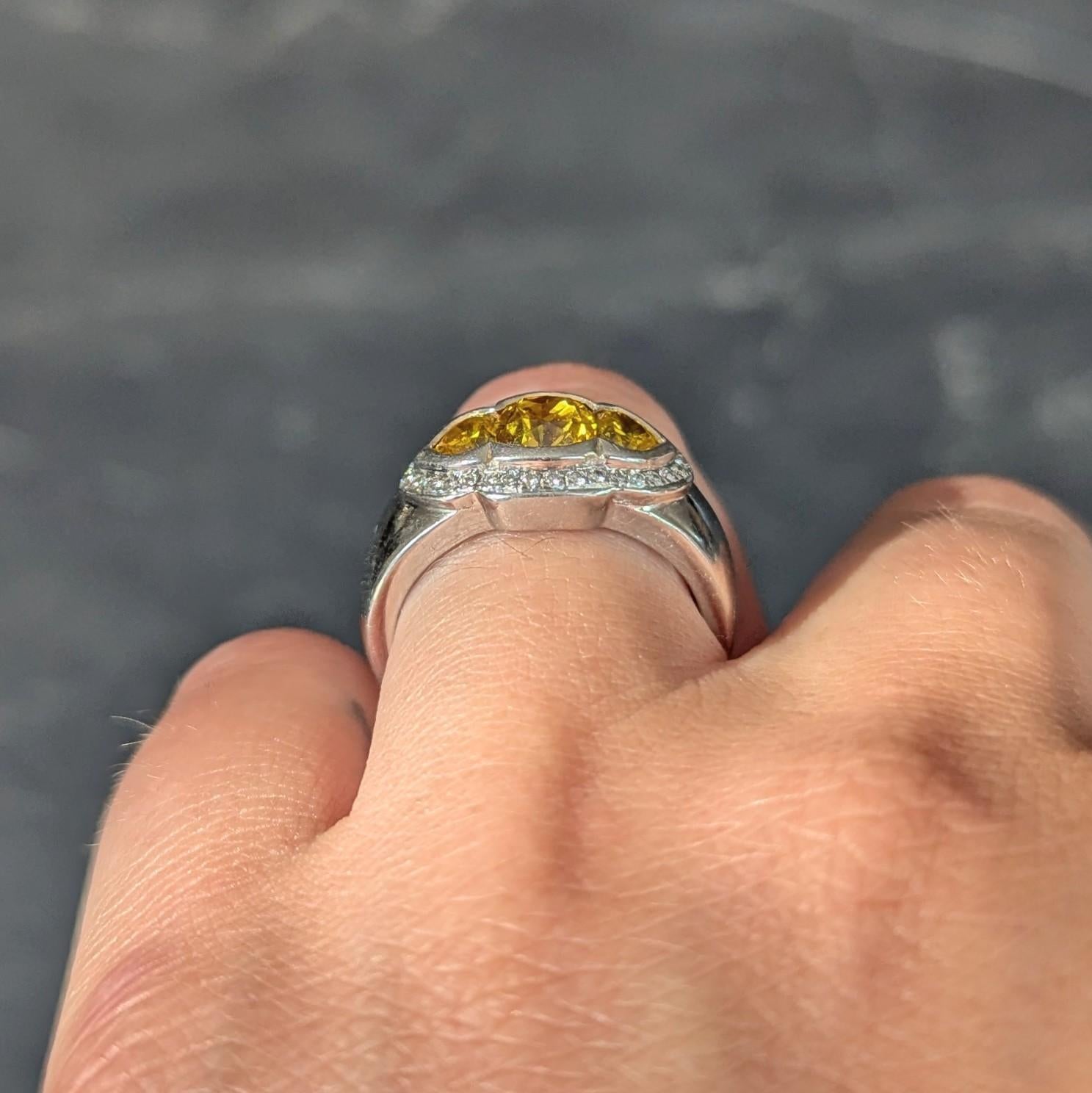 Vintage 1.79 CTW Fancy Vivid Yellow Diamond Three Stone Halo Ring