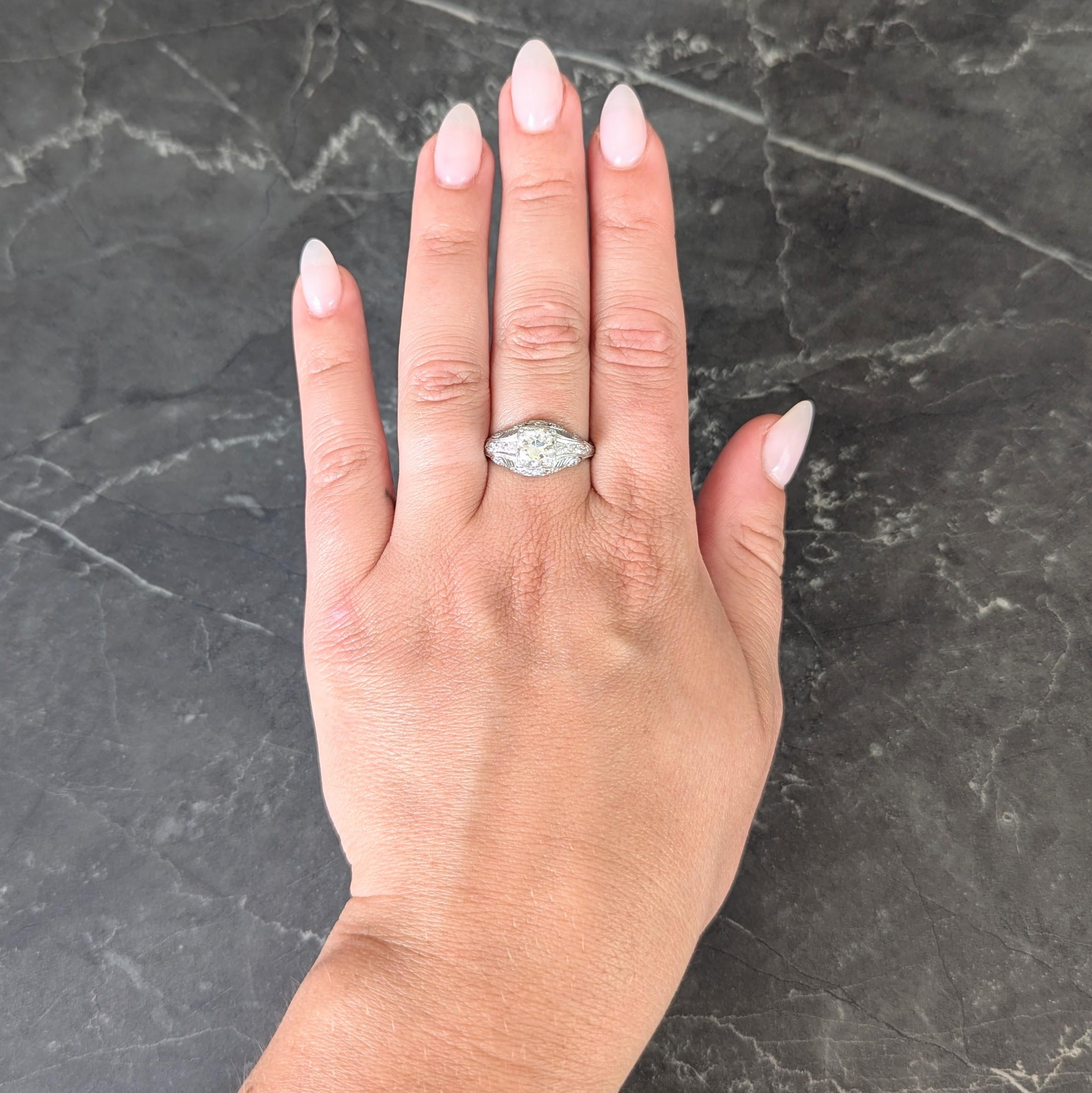 Art Deco Old European Cut Diamond Platinum Vintage Bombé Wheat Engagement Ring