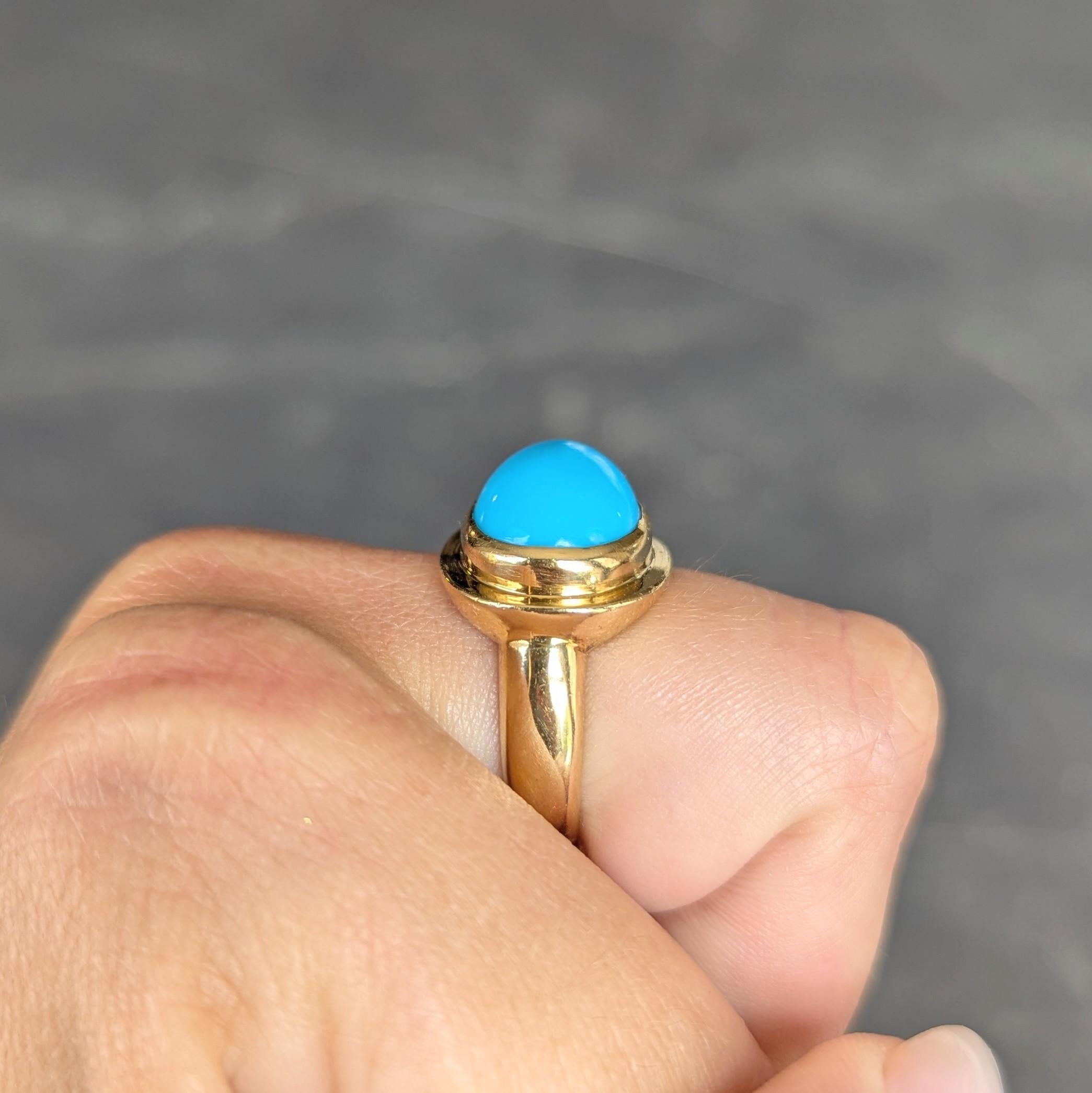 1960's Robin's Egg Turquoise 18 Karat Yellow Gold Vintage Cabochon Ring