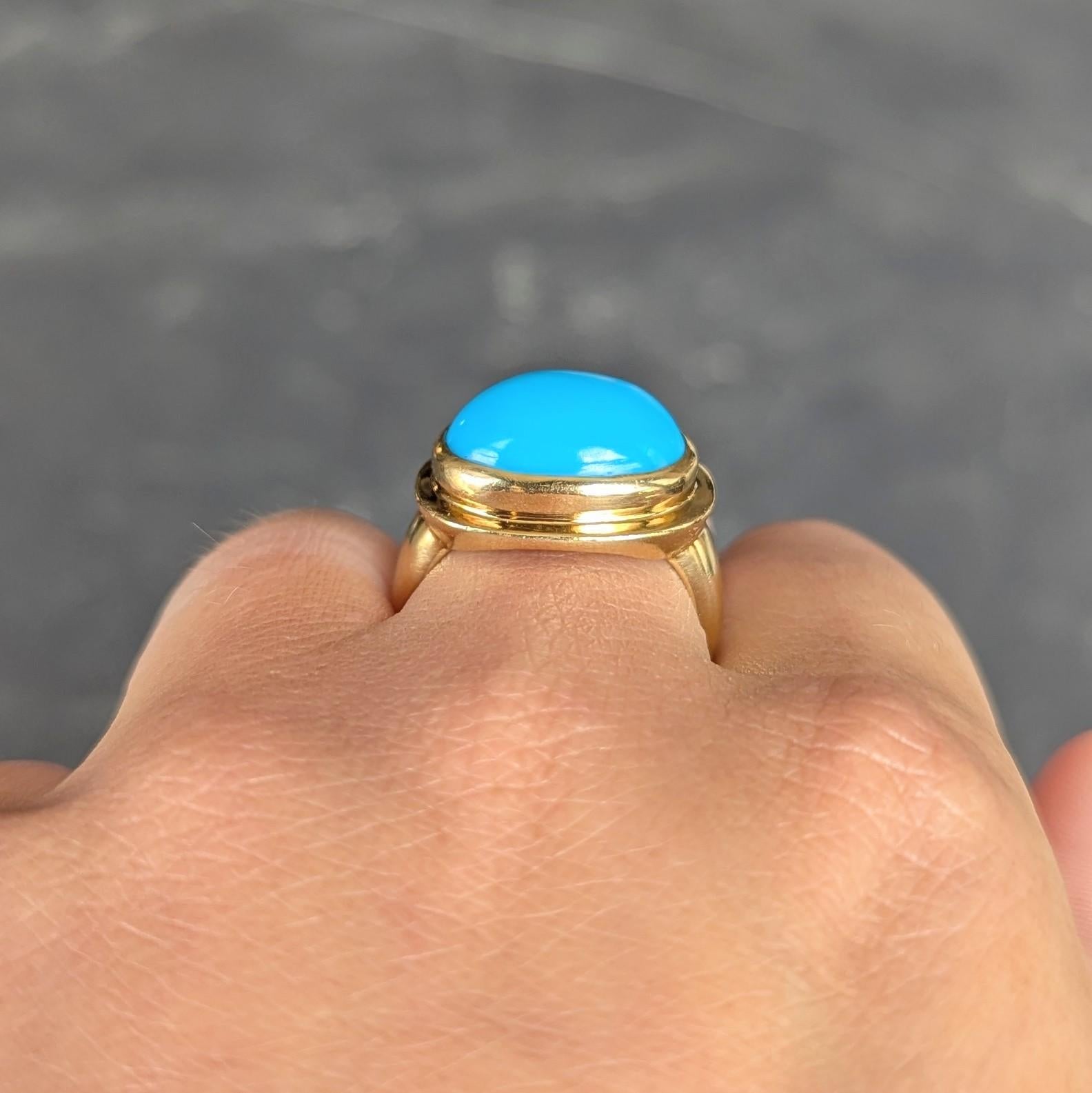 1960's Robin's Egg Turquoise 18 Karat Yellow Gold Vintage Cabochon Ring