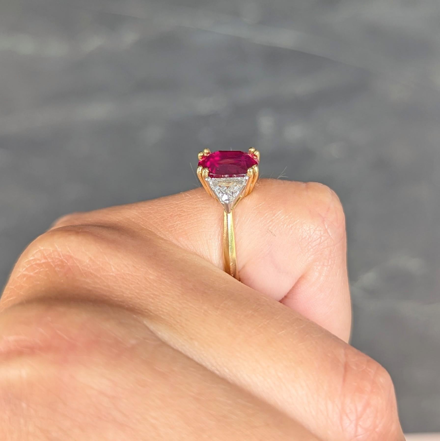 4.45 CTW No Heat Pigeon Blood Ruby Diamond Platinum 18K Gold Vintage Ring GRS