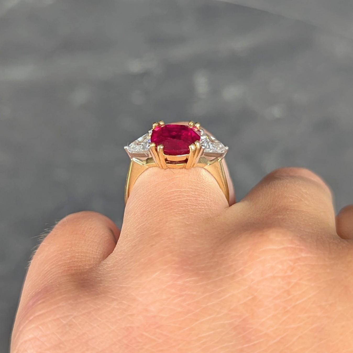 4.45 CTW No Heat Pigeon Blood Ruby Diamond Platinum 18K Gold Vintage Ring GRS