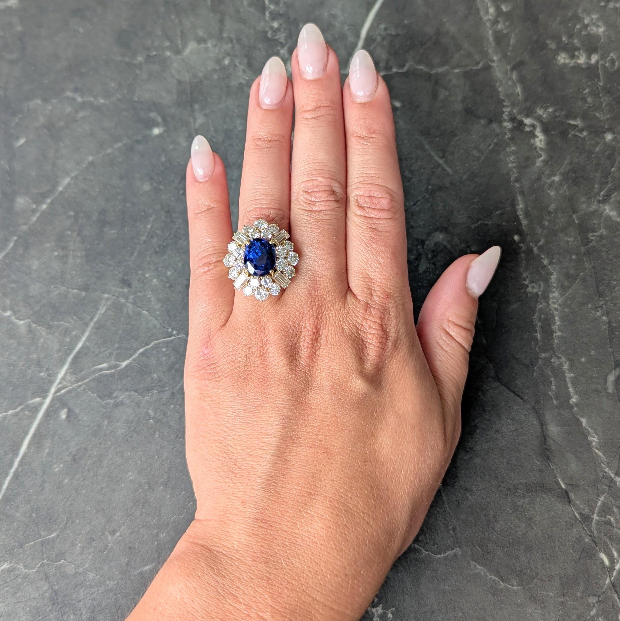 Fred Paris French 13.56 CTW No Heat Ceylon Sapphire Diamond 18K Yellow Gold Ring