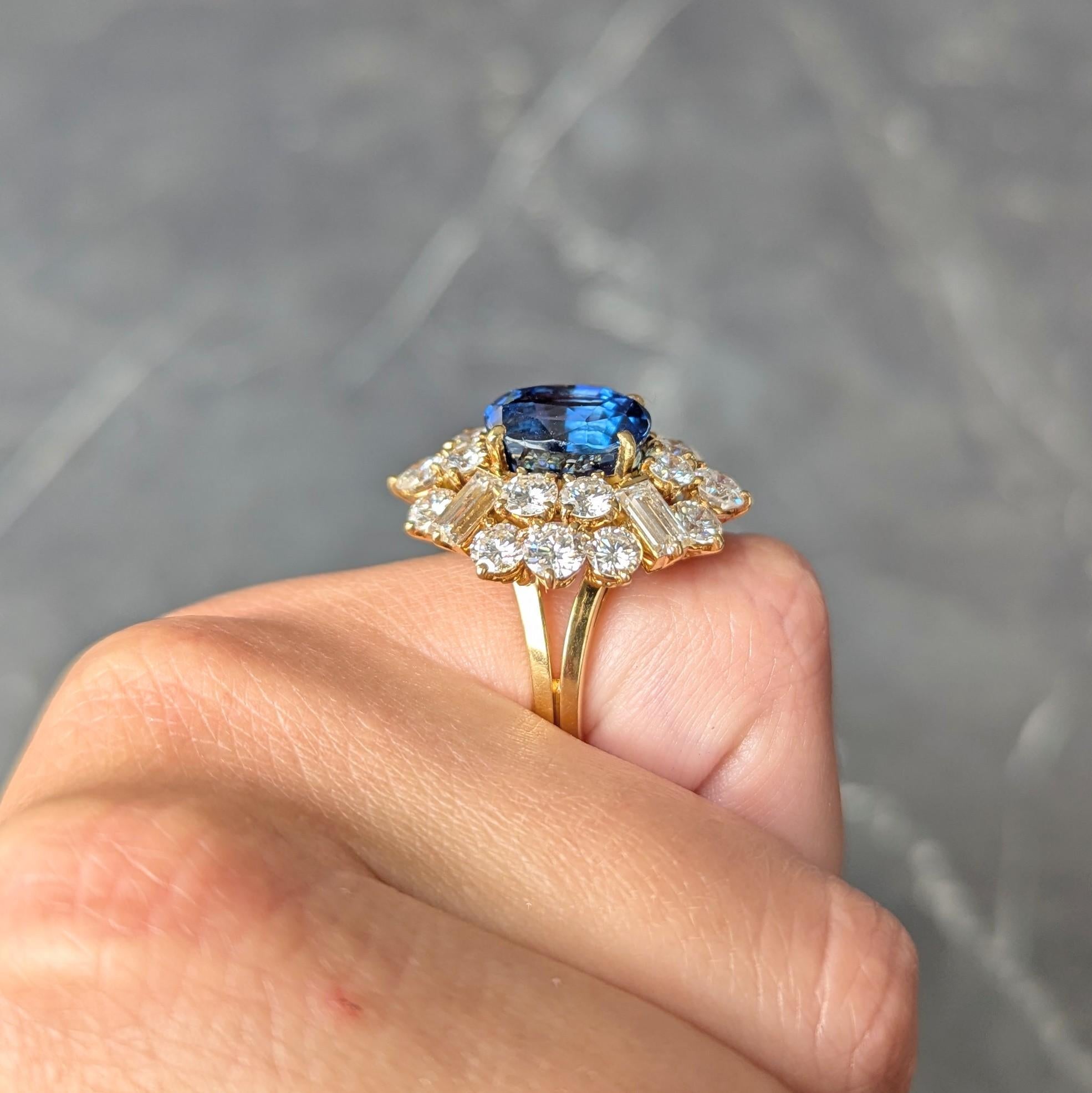 Fred Paris French 13.56 CTW No Heat Ceylon Sapphire Diamond 18K Yellow Gold Ring