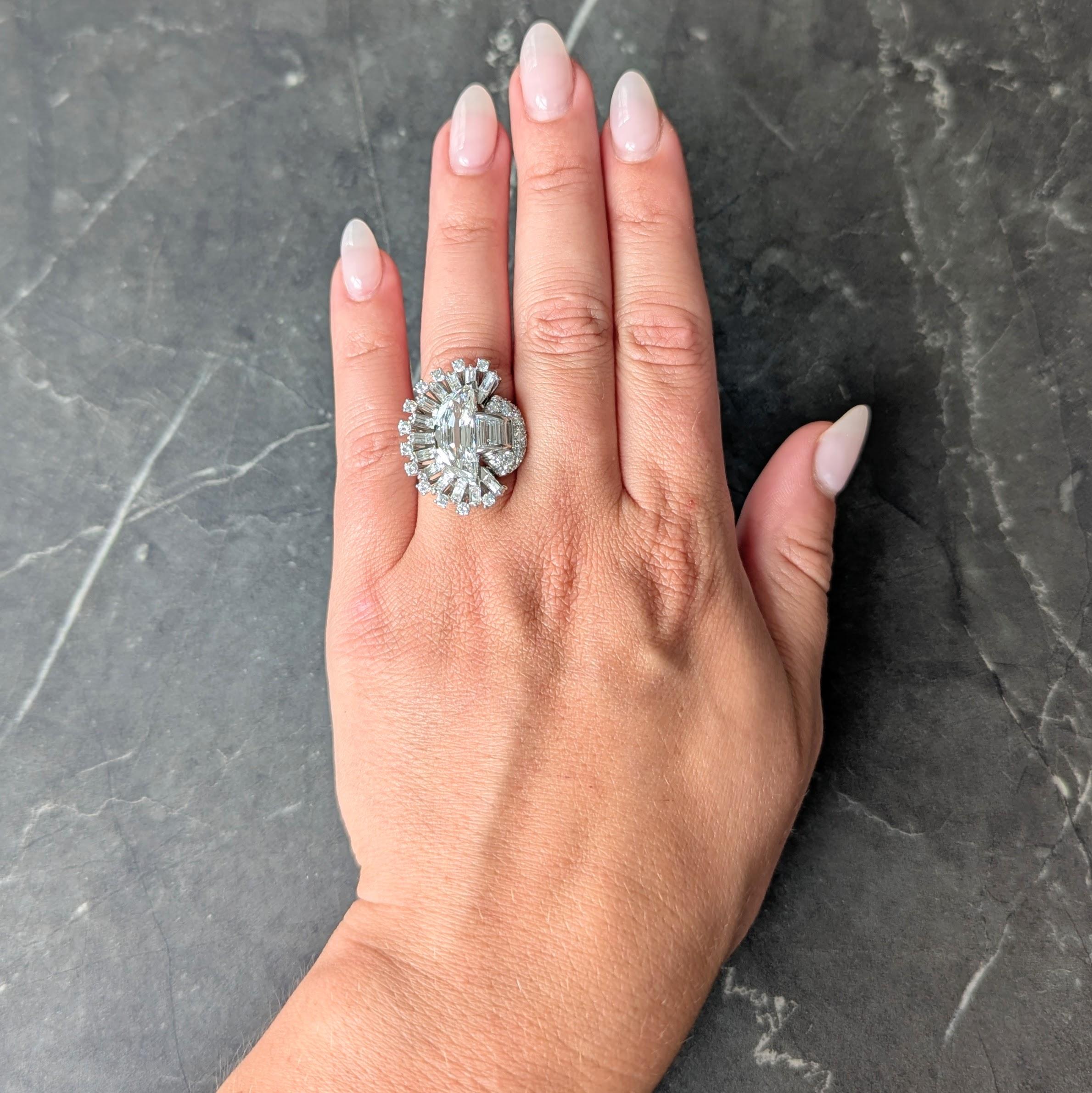 Oscar Heyman 1946 Mid Century Diamond Platinum Vintage Half-Moon Spray Ring