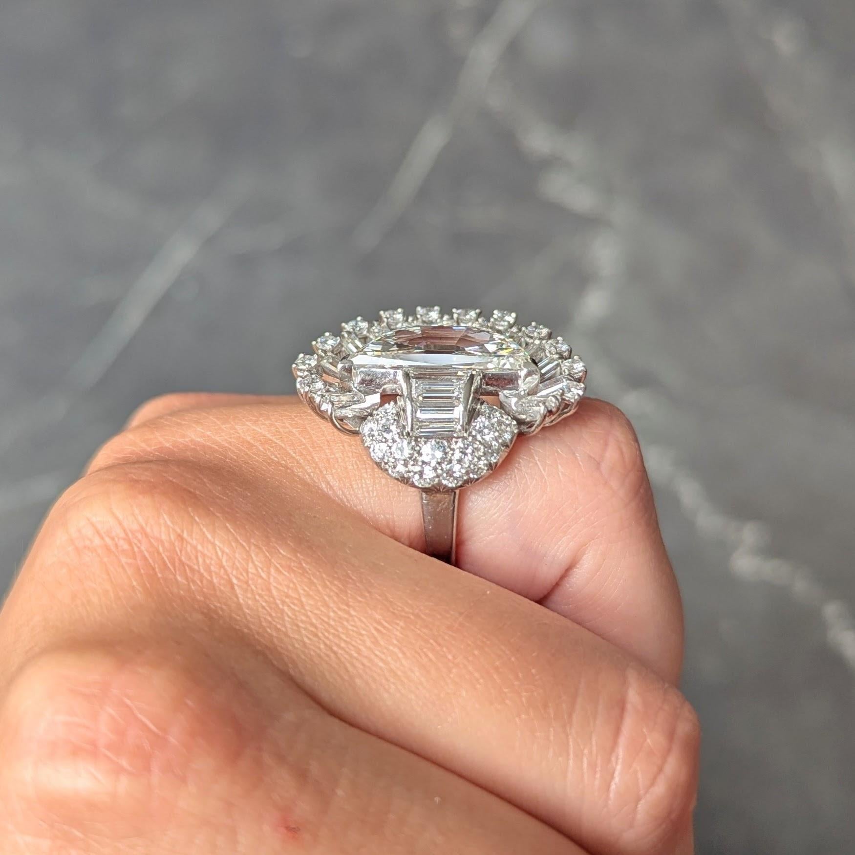 Oscar Heyman 1946 Mid Century Diamond Platinum Vintage Half-Moon Spray Ring