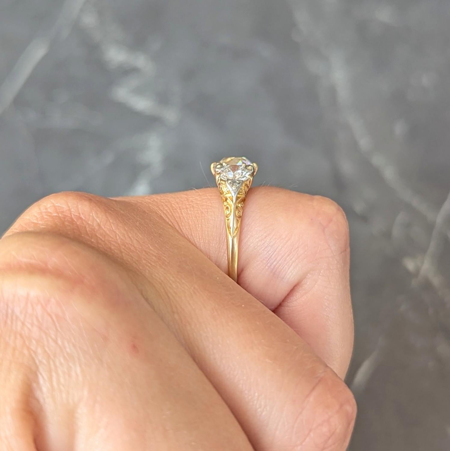 Art Nouveau 2.40 CTW Old Mine Diamond 18K Gold Silver Antique Scroll Band Ring