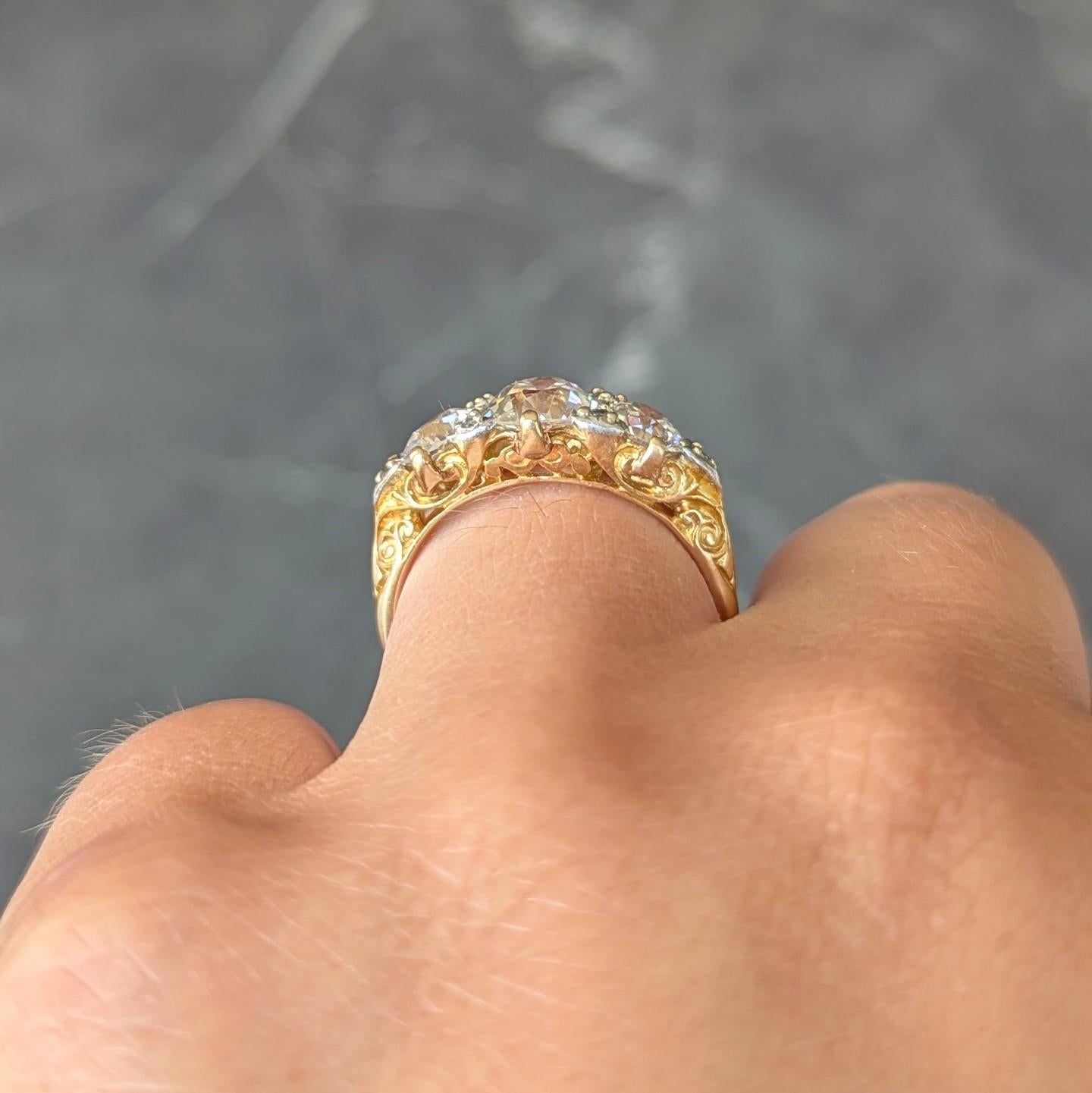 Art Nouveau 2.40 CTW Old Mine Diamond 18K Gold Silver Antique Scroll Band Ring