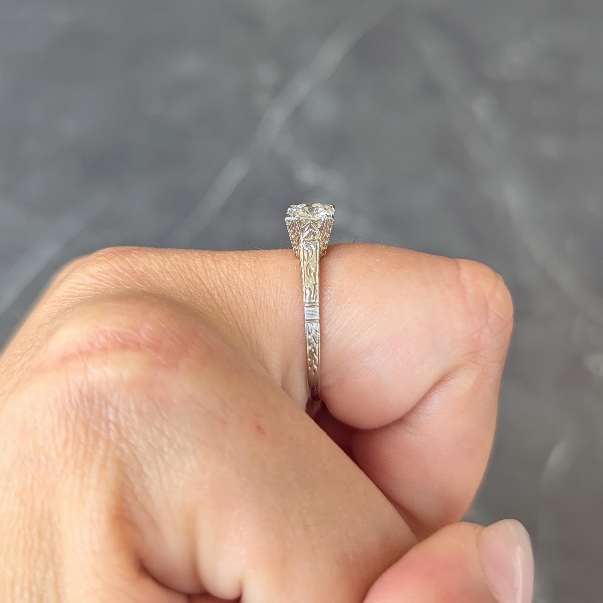 Art Deco Old European Diamond 18K White Gold Vintage Solitaire Engagement Ring
