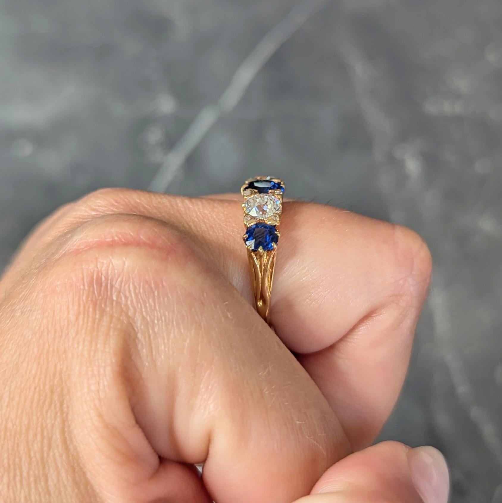 Victorian 3.84 CTW Sapphire Diamond 18 Karat Yellow Gold Antique Spade Band Ring