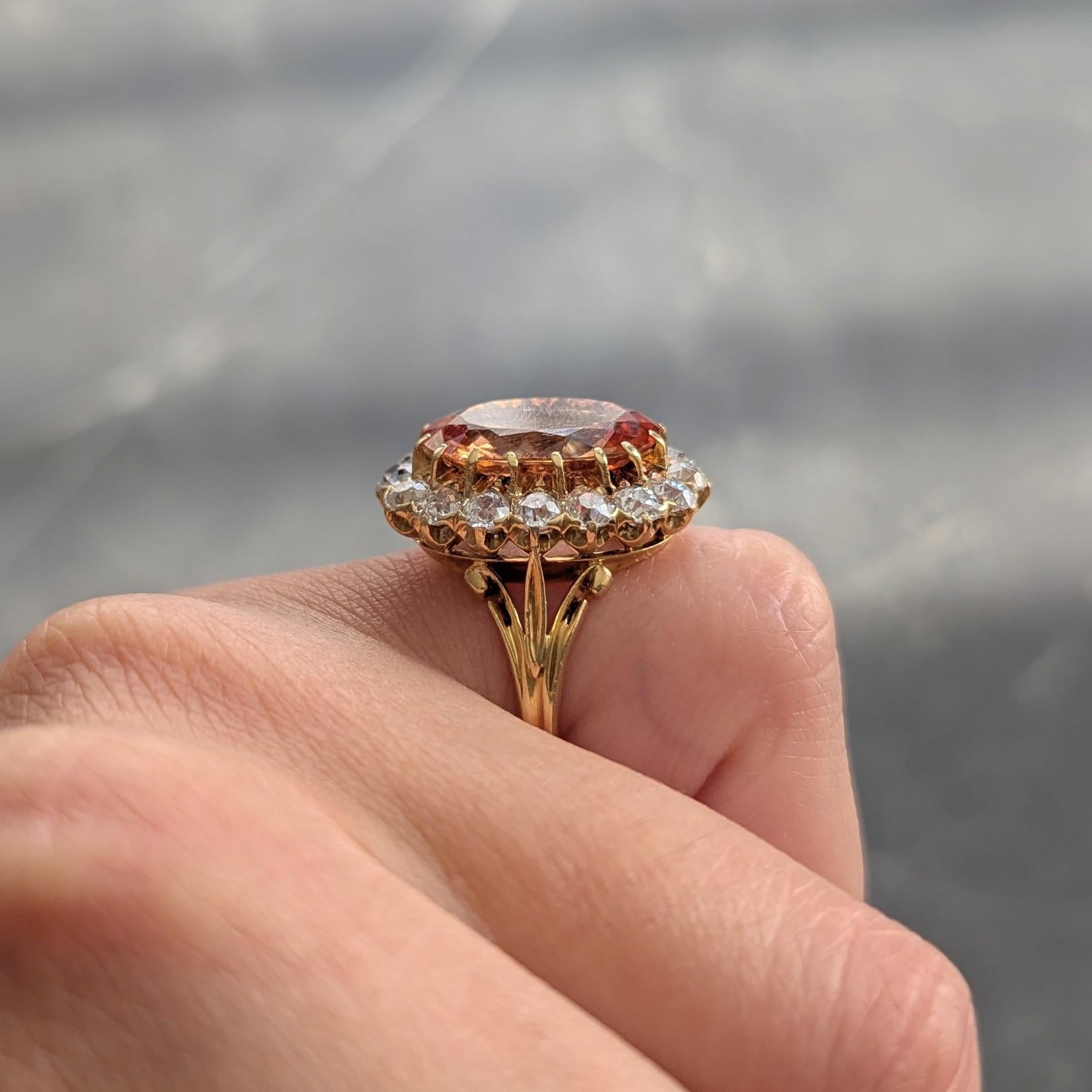 Victorian 7.50 CTW Imperial Topaz Diamond 18 Karat Yellow Gold Antique Halo Ring