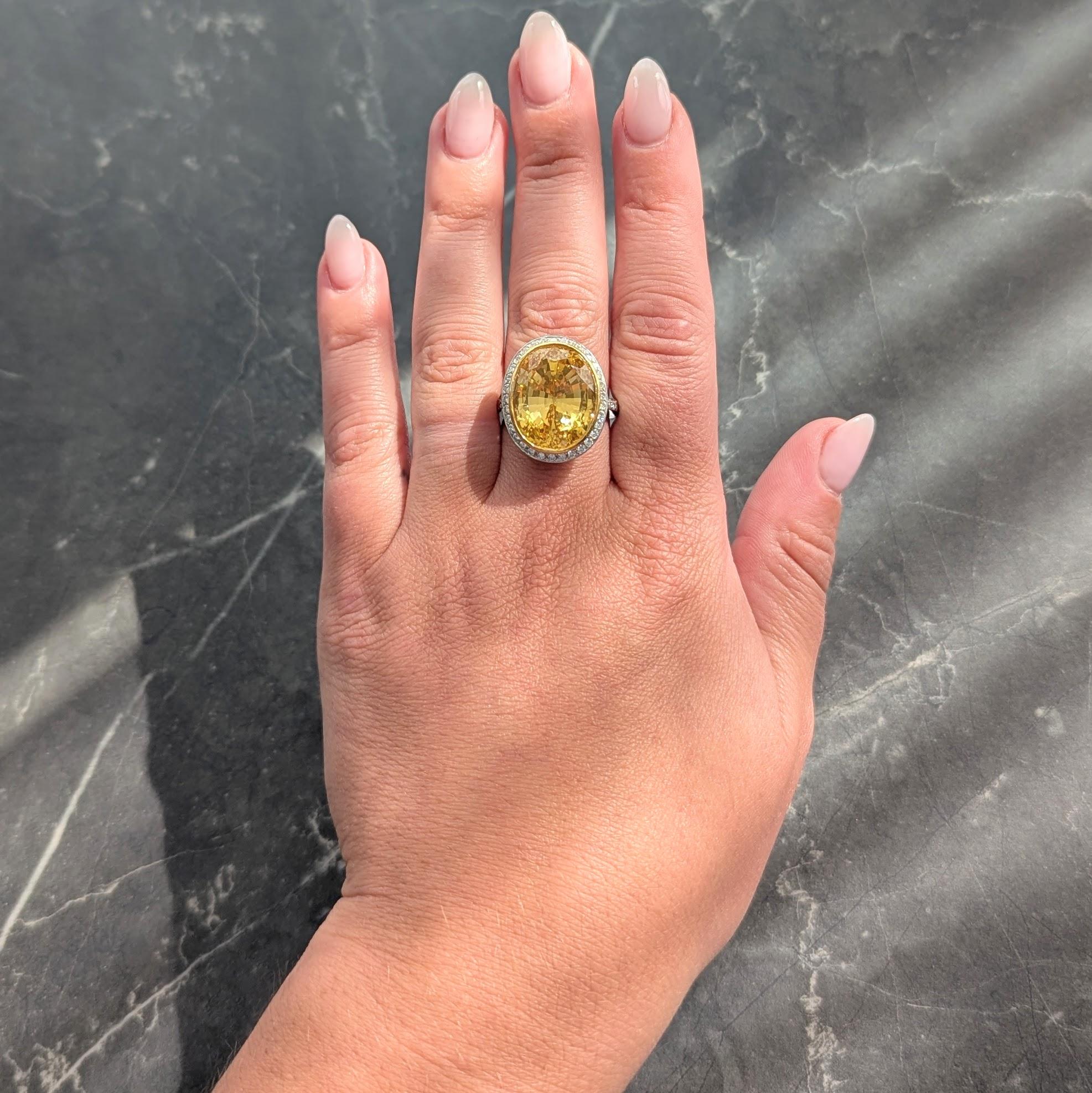 Neiman Marcus 26.40 CTW NH Ceylon Yellow Sapphire Diamond Platinum 18K Gold Ring
