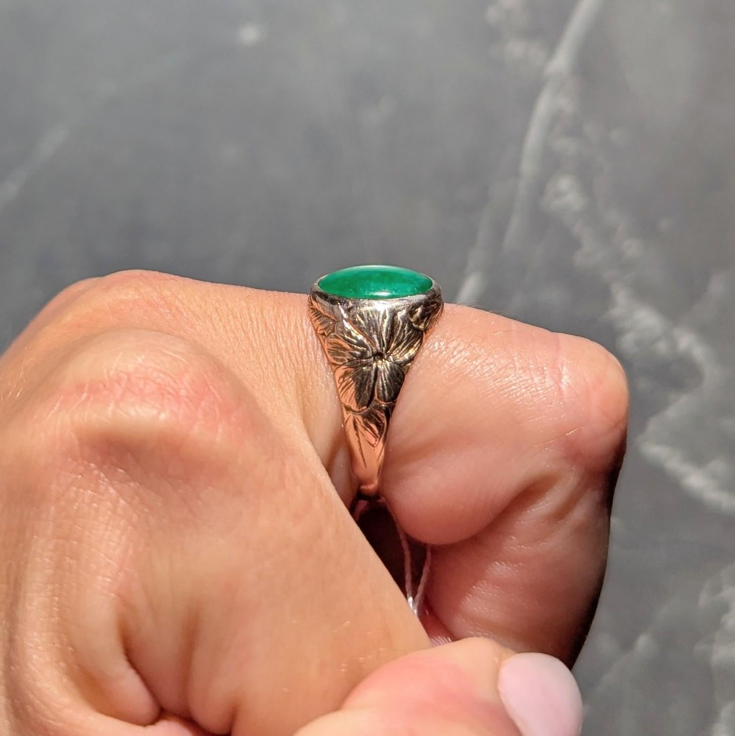 Radke & Co. Art Nouveau Jade 14 Karat Yellow Gold Antique Unisex Signet Ring