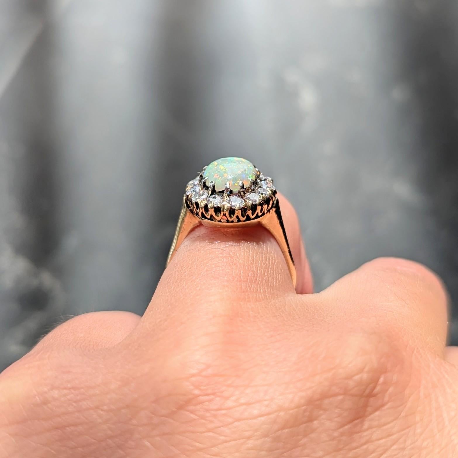 Edwardian Opal Diamond Platinum 14 Karat Yellow Gold Antique Halo Ring