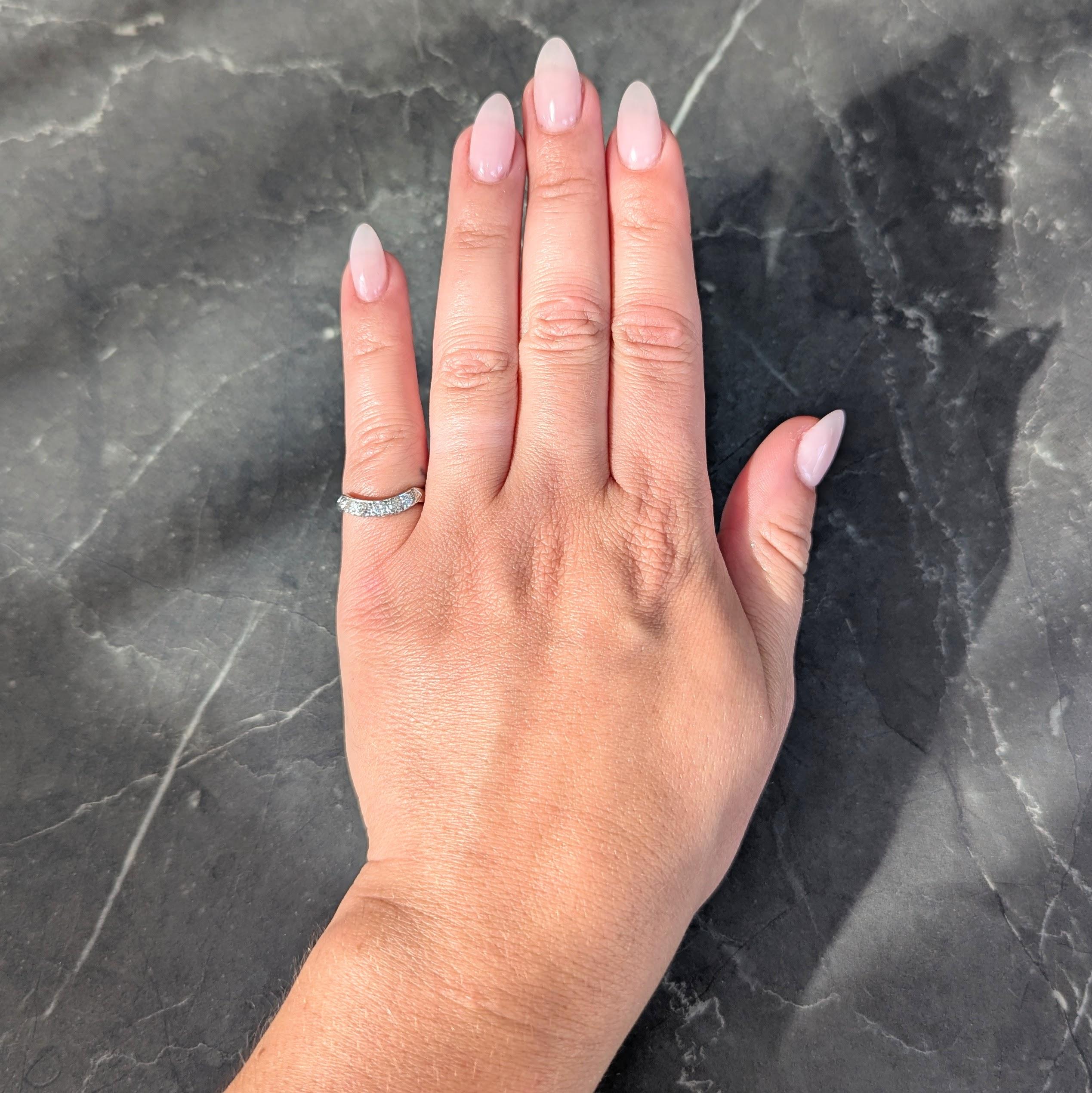 Mid-Century European Diamond Platinum Vintage Fishtail Contour Wedding Band Ring