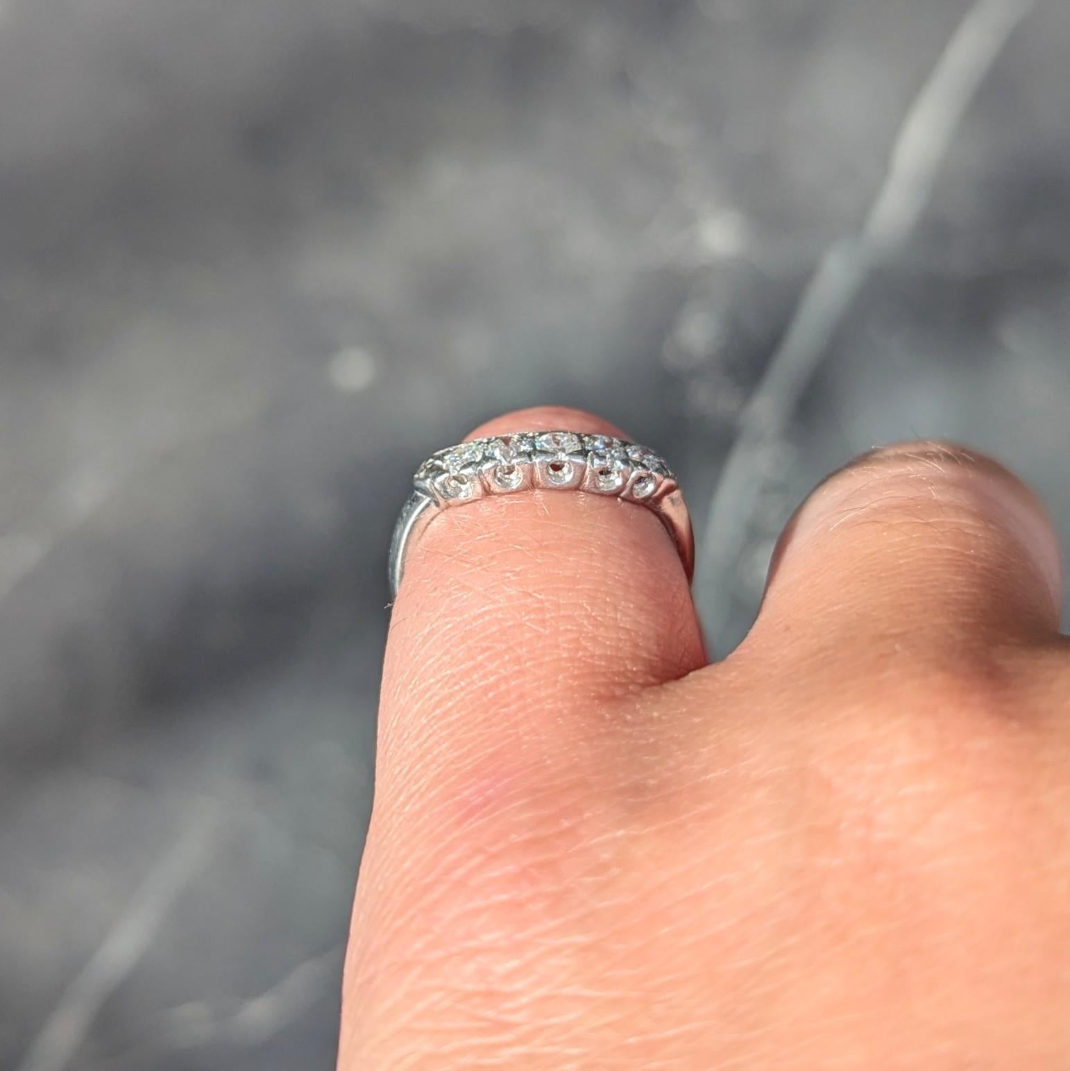 Mid-Century European Diamond Platinum Vintage Fishtail Contour Wedding Band Ring