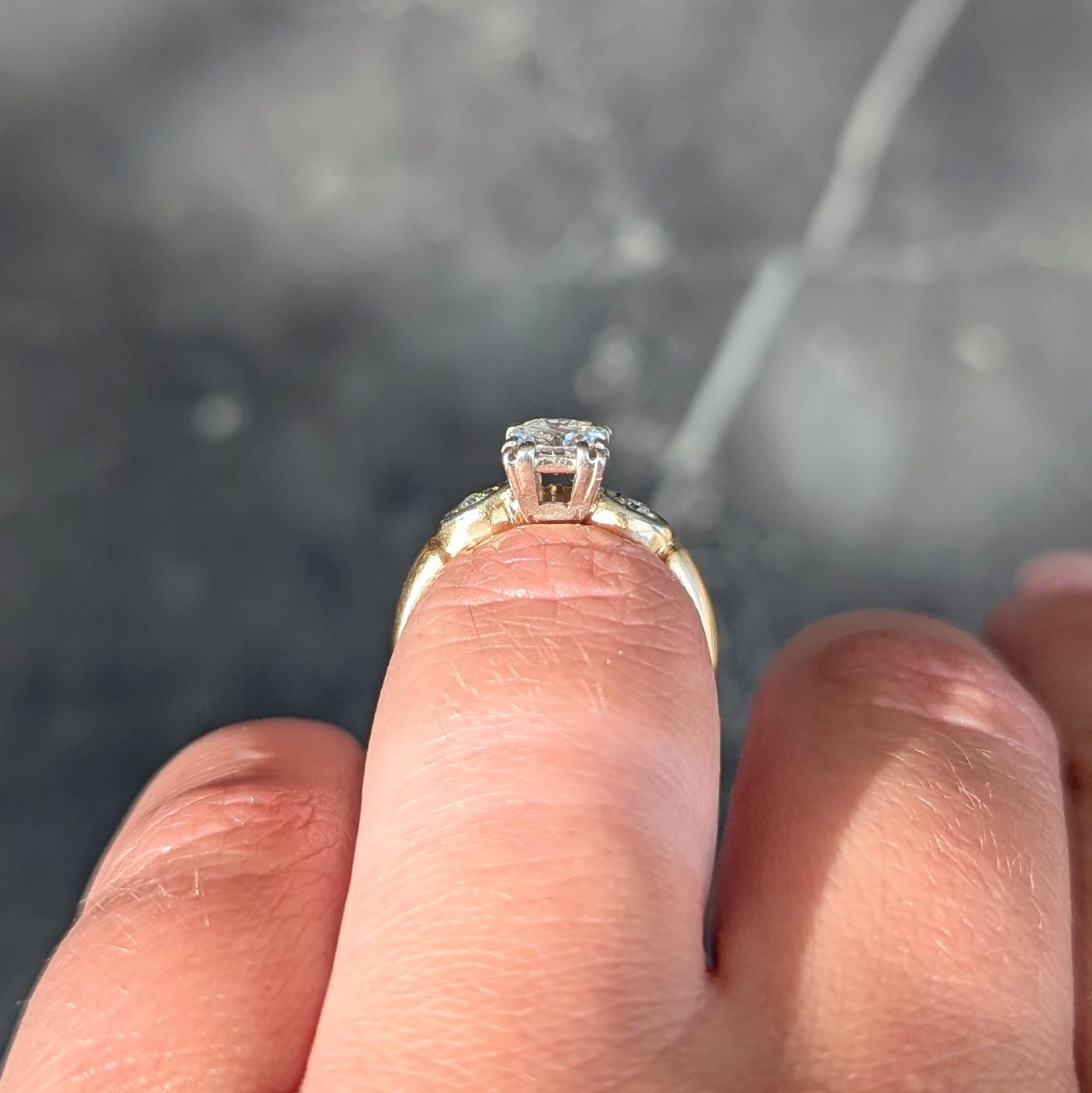 Retro Transitional Cut Diamond 14 Karat Yellow Gold Vintage Engagement Ring