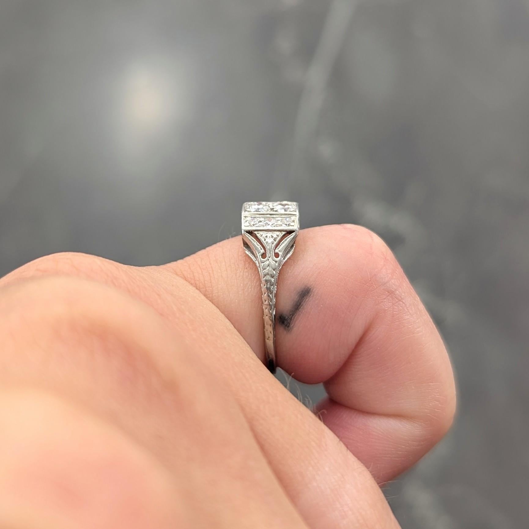 Art Deco Old European Cut Diamond Platinum Vintage Wheat Cluster Dinner Ring