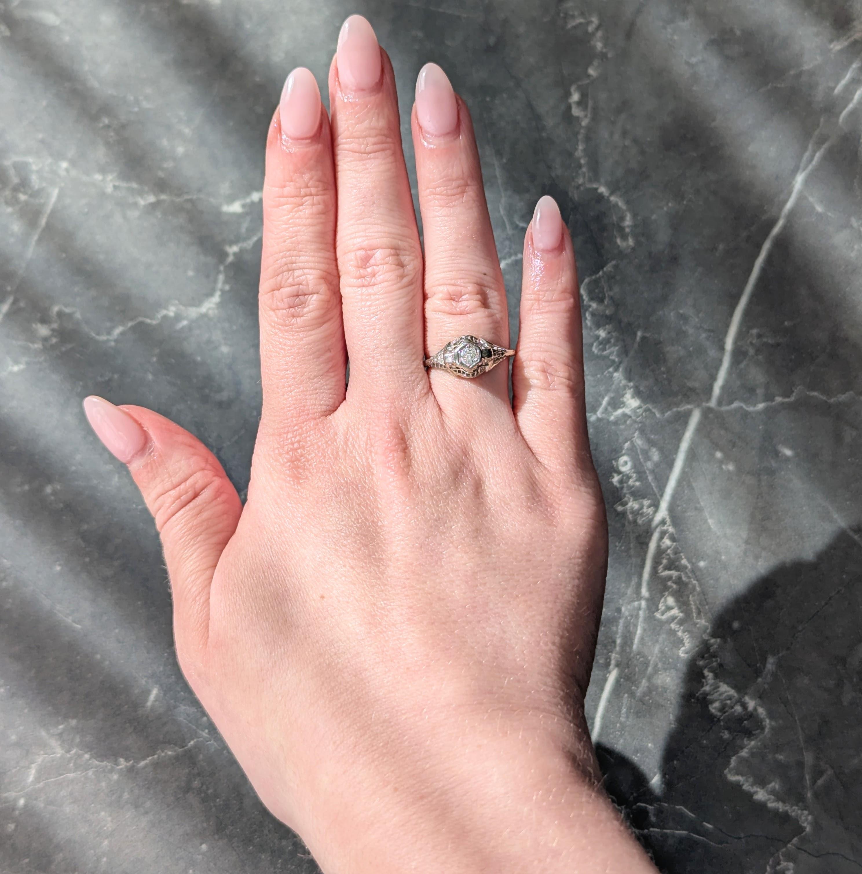 Art Deco European Diamond 18K White Gold Vintage Scrolling Bombé Engagement Ring