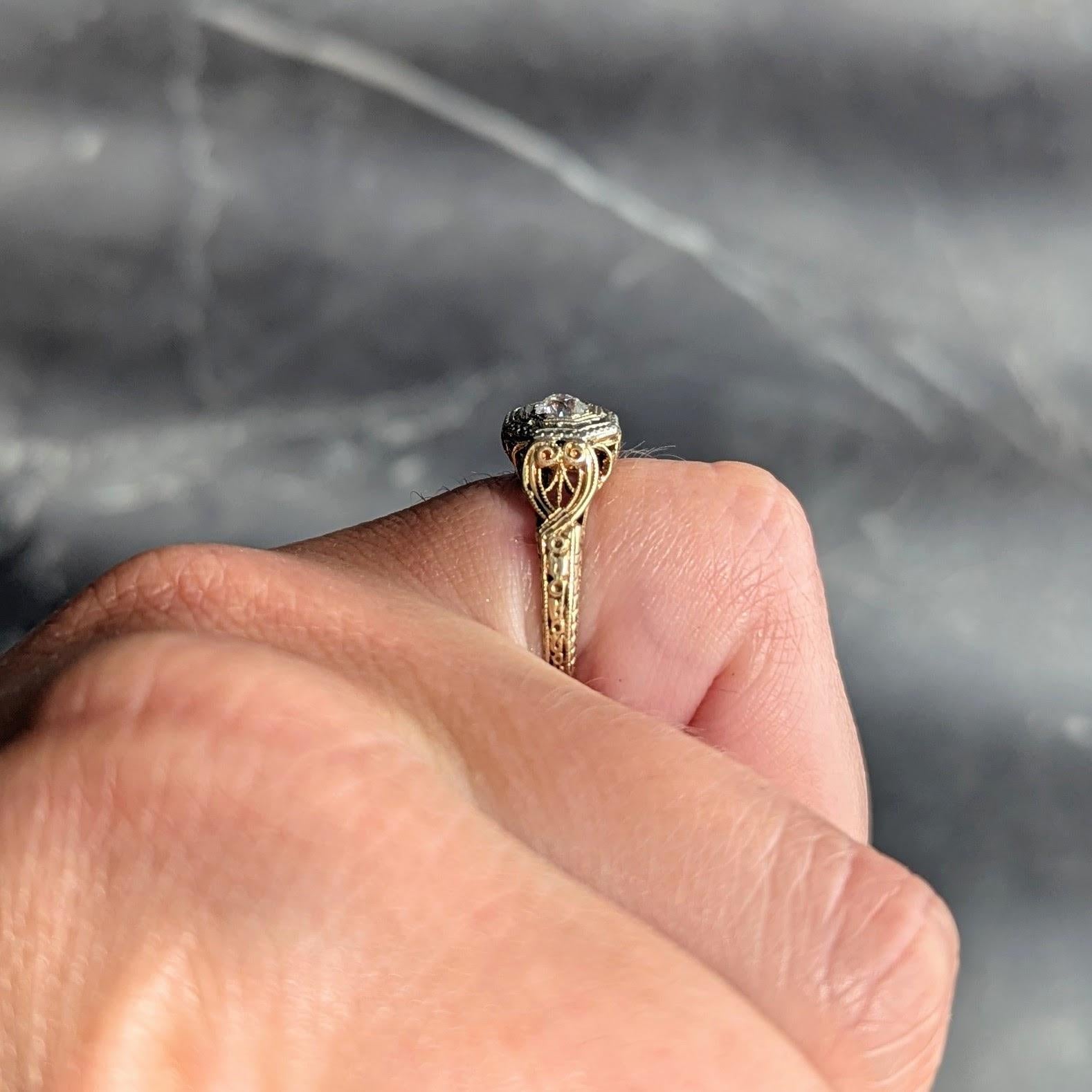 Art Deco Old European Cut Diamond 18K Yellow Gold Antique Heart Engagement Ring
