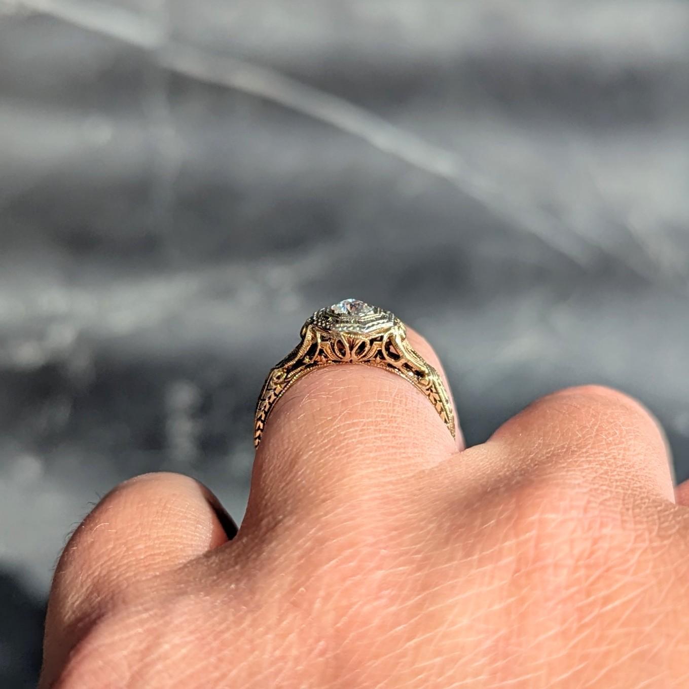 Art Deco Old European Cut Diamond 18K Yellow Gold Antique Heart Engagement Ring