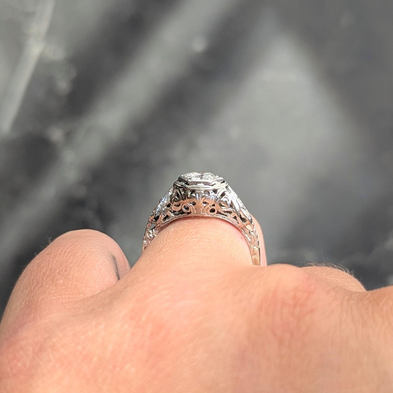 Art Deco Old European Cut Diamond 14 Karat White Gold Vintage Engagement Ring