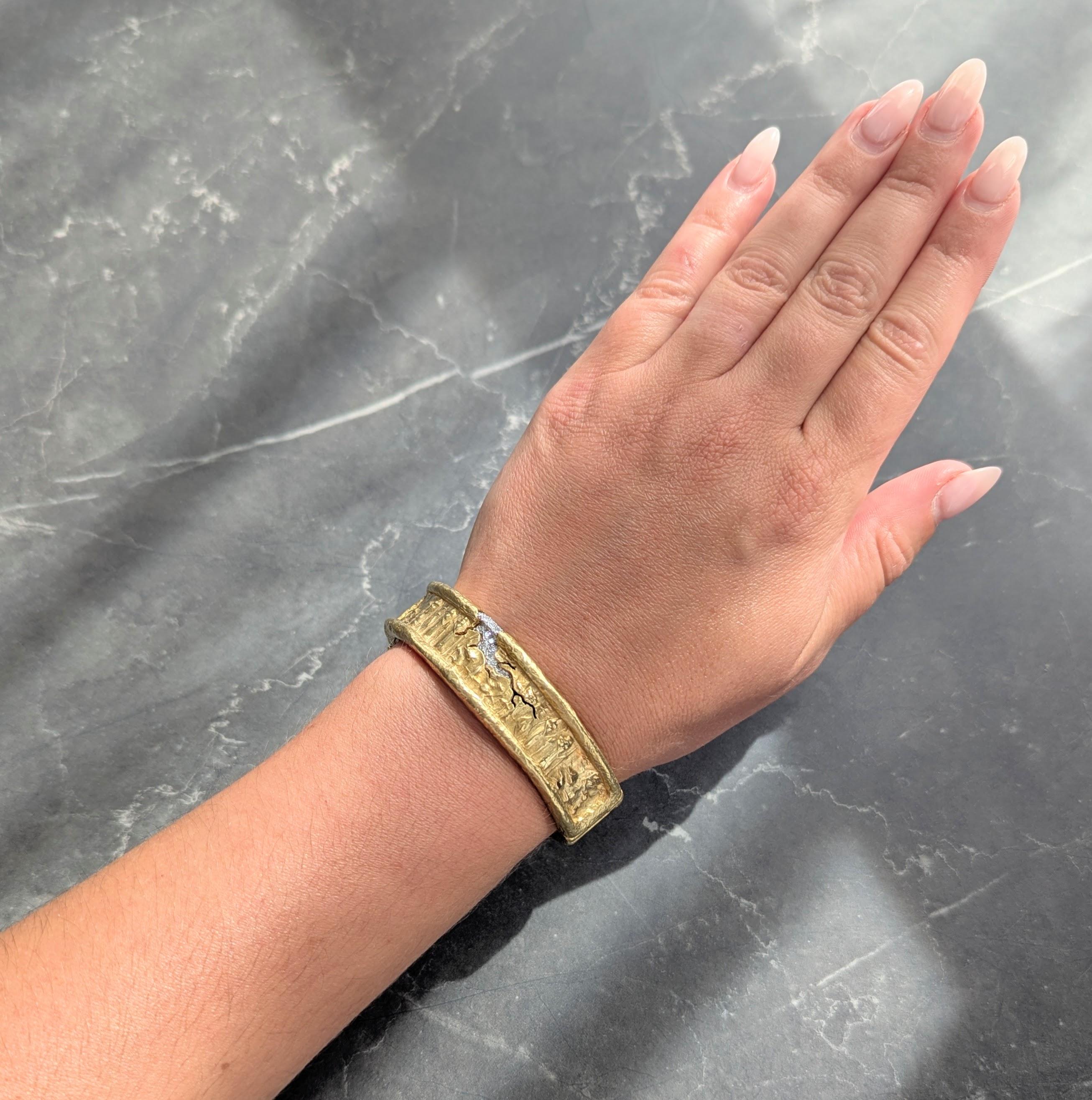 SeidenGang 1990's Diamond Platinum 18K Gold Vintage Egyptian Bangle Bracelet