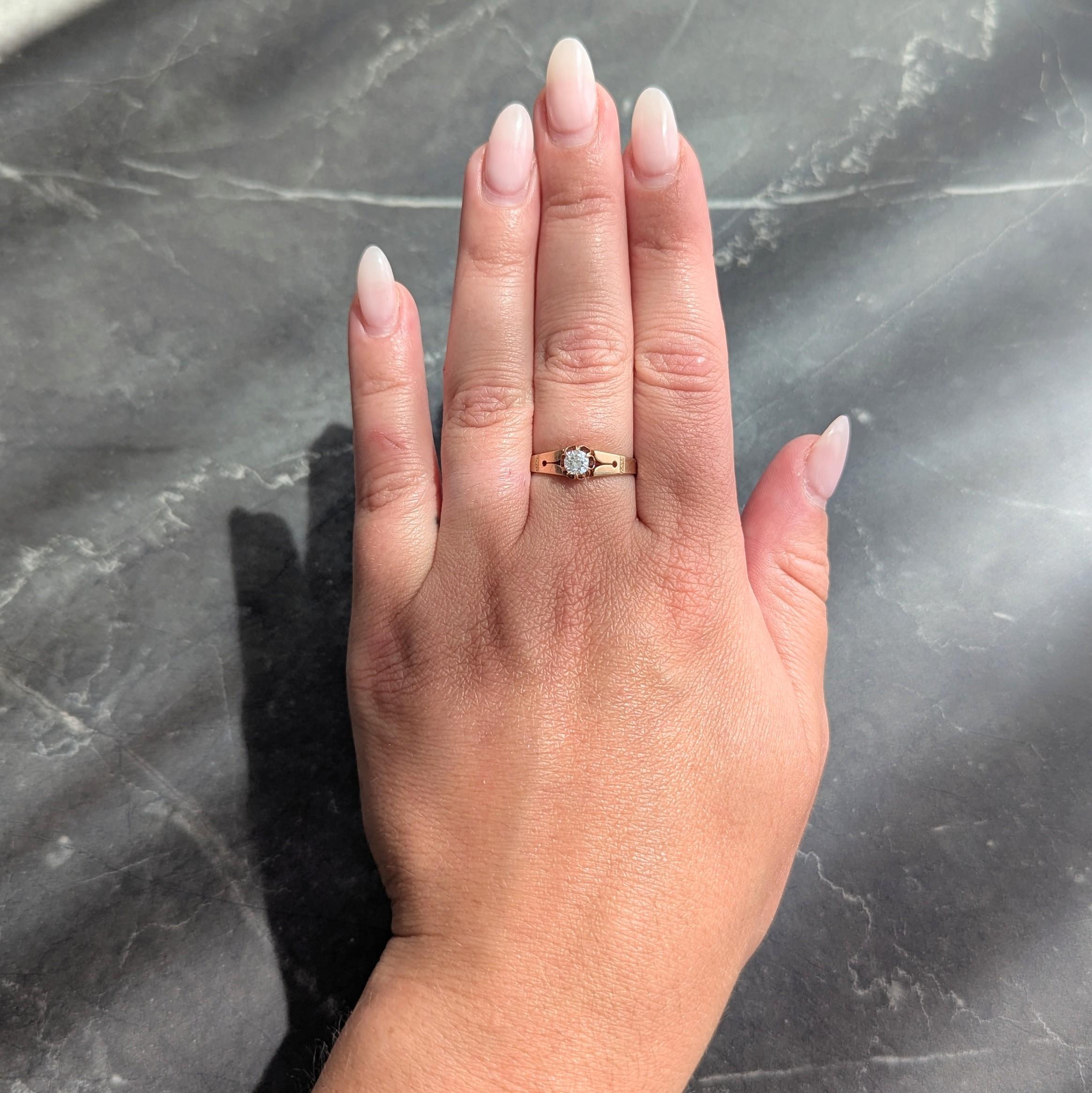 Victorian 0.32 Old Mine Cut Diamond 14K Gold Antique Belcher Engagement Ring