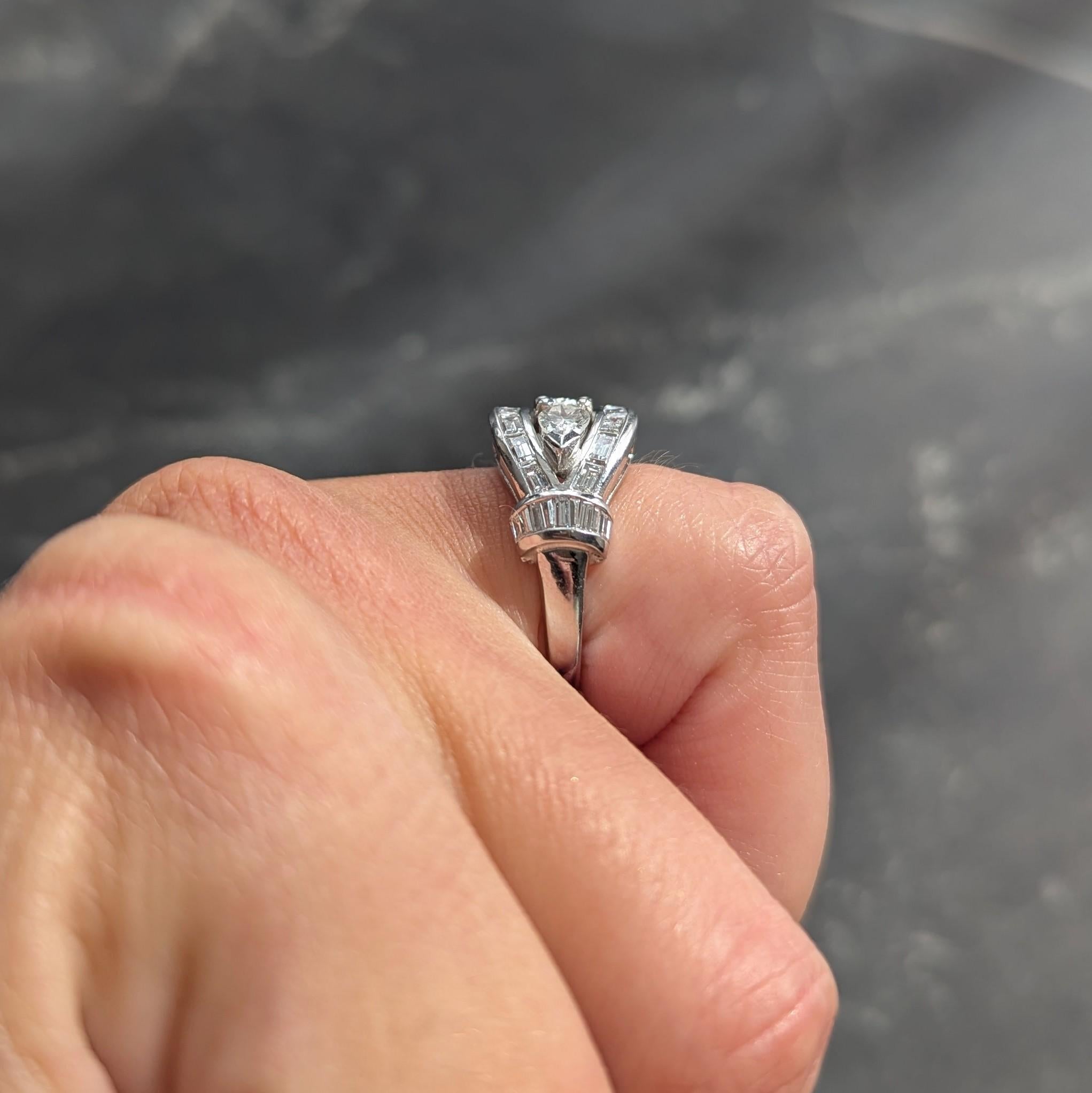 Mid-Century 2.35 CTW Diamond Platinum Vintage Bombé Ring